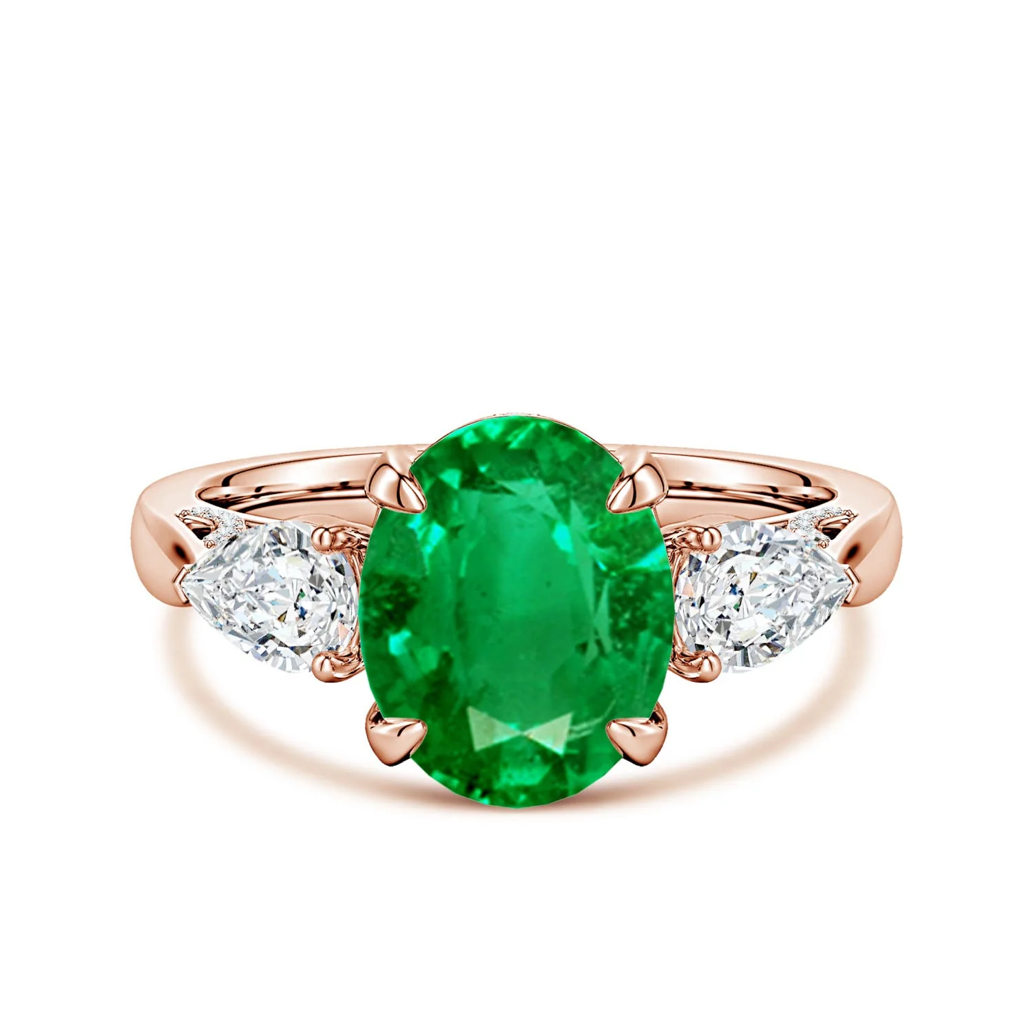 2.49 CTW GIA Certified Oval Columbian Emerald Three Stone Ring with Diamonds in 14K Rose Gold - Image 8