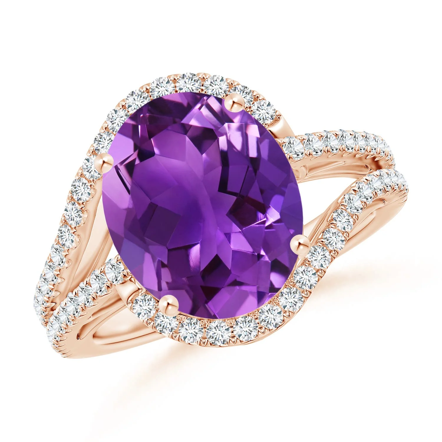 3.96 CTW Princess Diana Inspired GIA Certified Cushion Amethyst Ring with Halo in 14K Rose Gold - Image 5