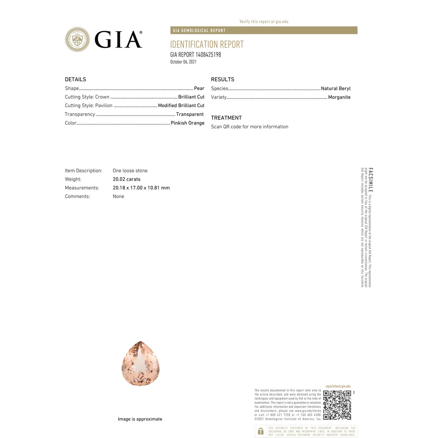 20.04 CTW GIA Certified Solitaire Pear-Shaped Morganite Reverse Tapered Ring with Feather Motifs in 14K Rose Gold - Image 6