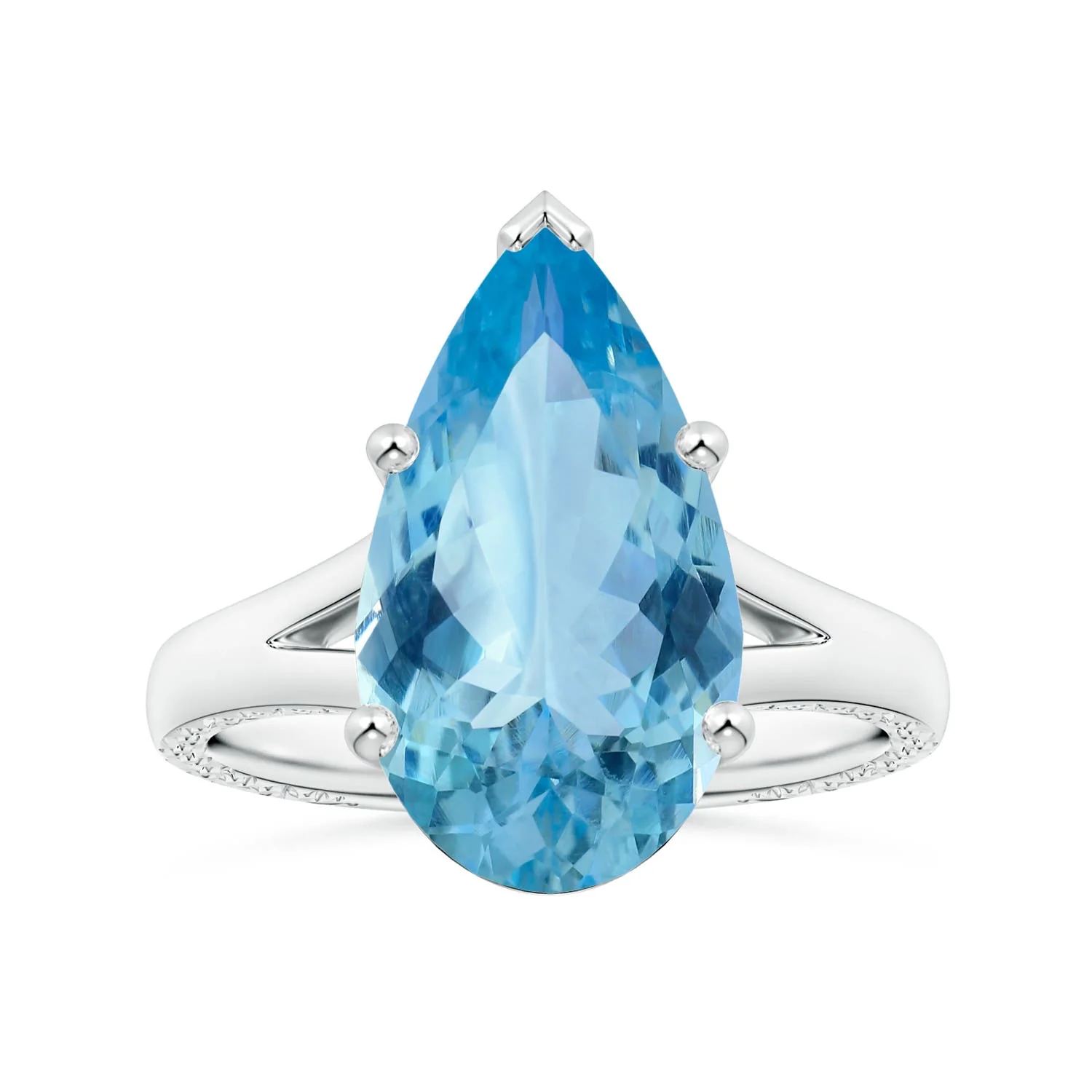 20.04 CTW GIA Certified Solitaire Pear-Shaped Morganite Reverse Tapered Ring with Feather Motifs in 14K Rose Gold - Image 8