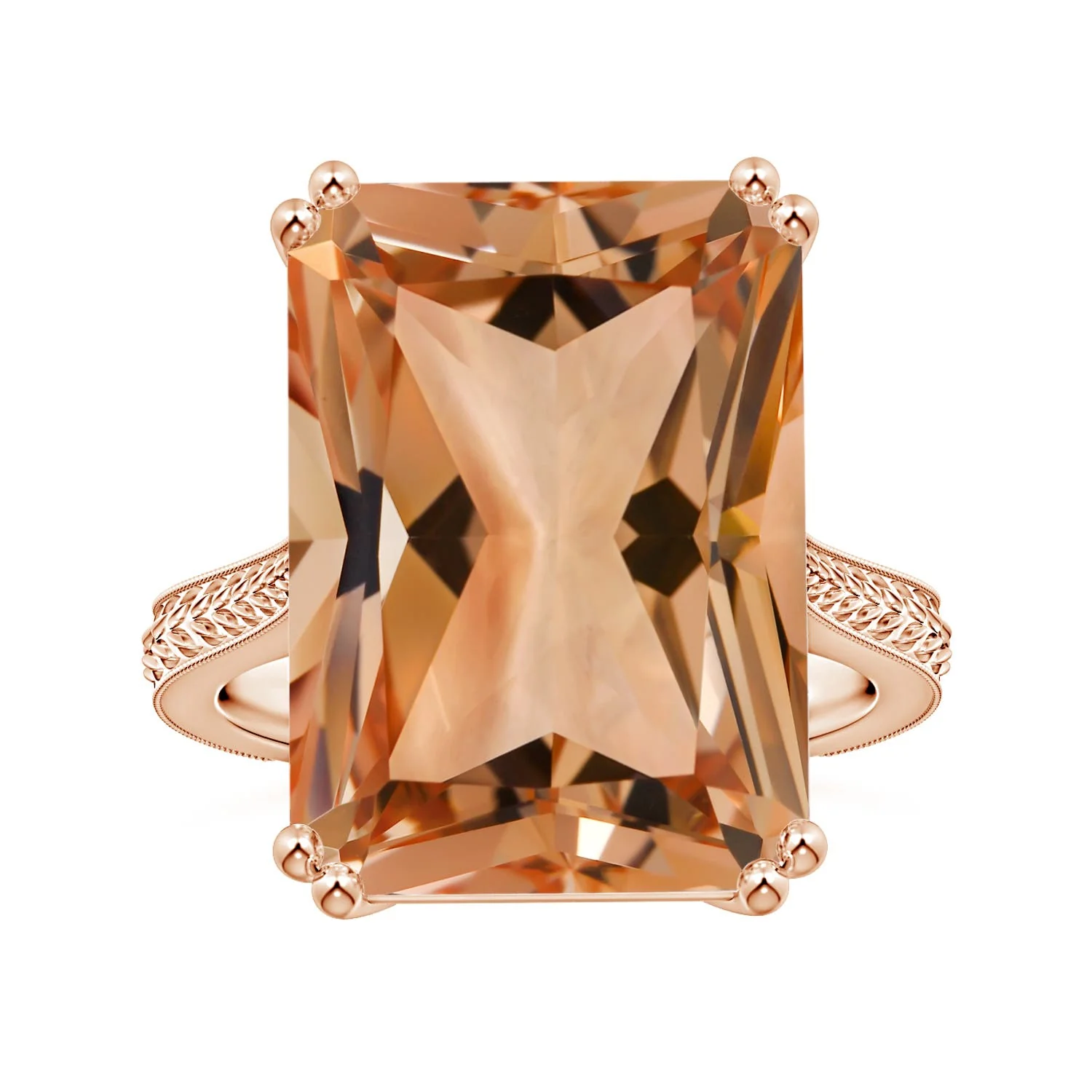 20.54 CTW Double Claw-Set GIA Certified Pear-Shaped Morganite Leaf Ring with Diamonds in 14K Rose Gold - Image 10