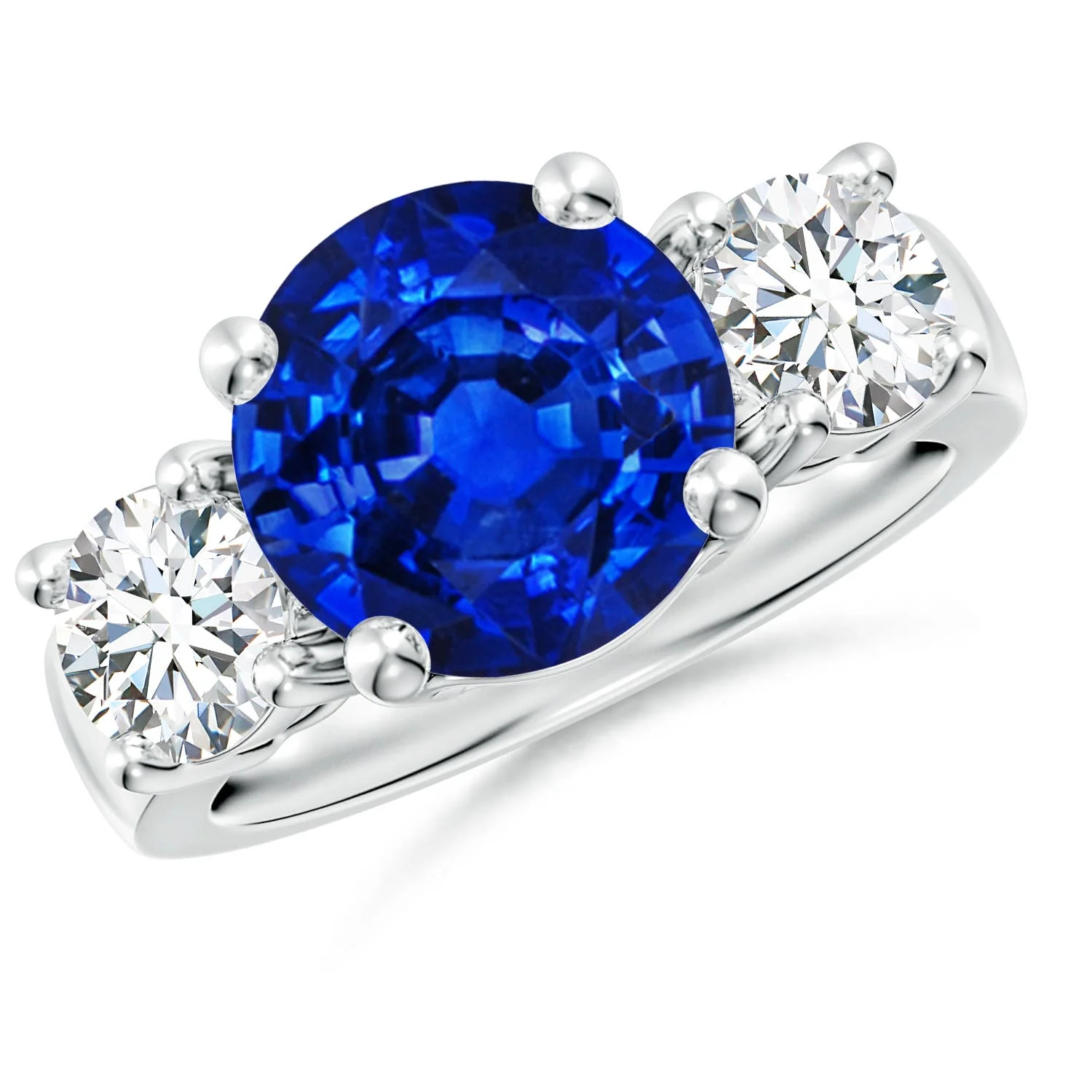 1.75 CTW Round Blue Sapphire Side Stone Engagement Ring with Diamonds in 18K White Gold - Image 4
