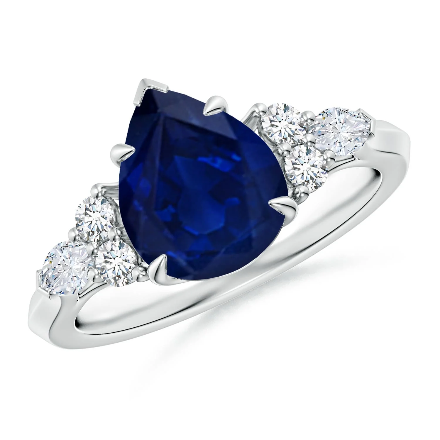 1.75 CTW Round Blue Sapphire Side Stone Engagement Ring with Diamonds in 18K White Gold - Image 5