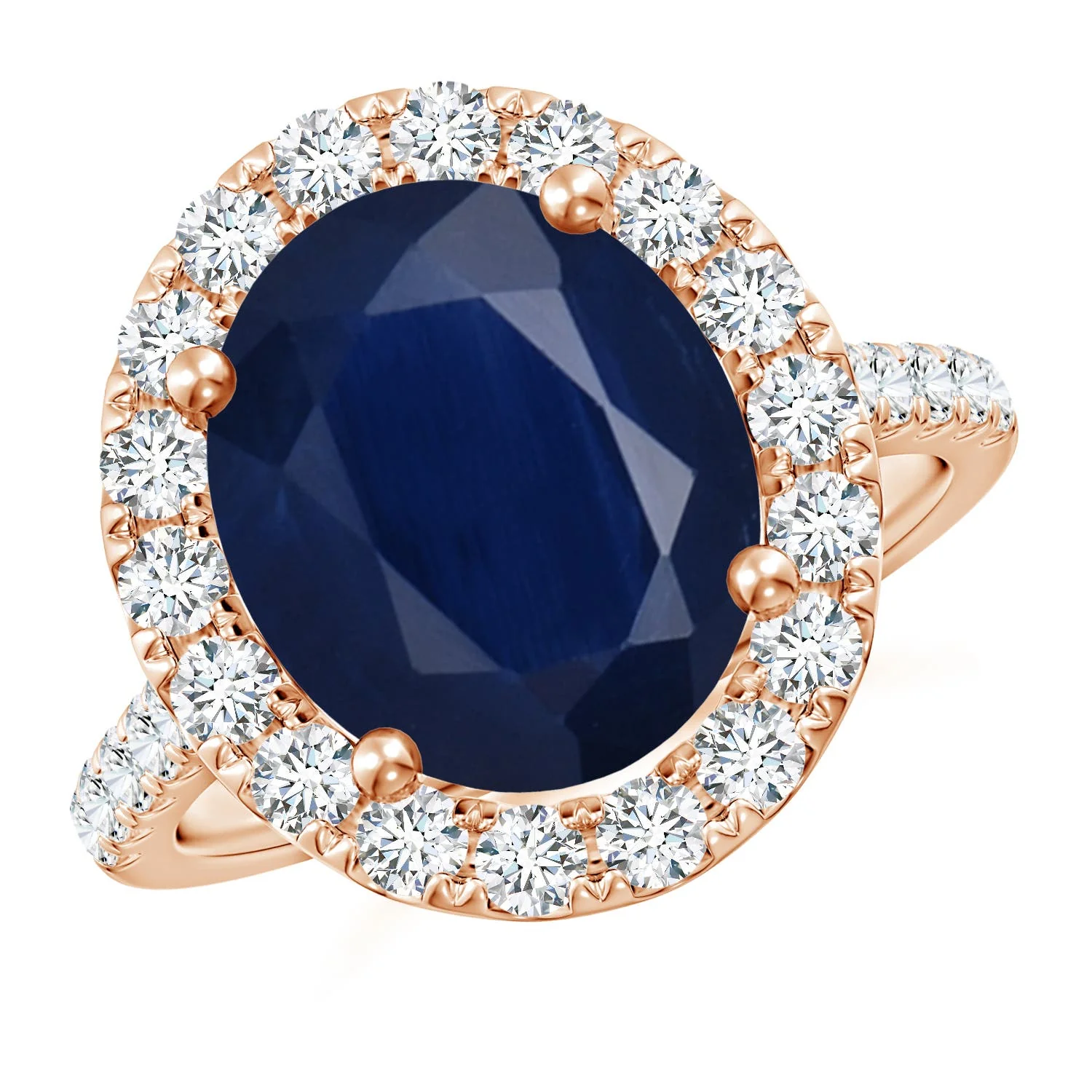 5.02 CTW Oval Blue Sapphire Unique Halo Engagement Ring with Accents in 14K Rose Gold - Image 5