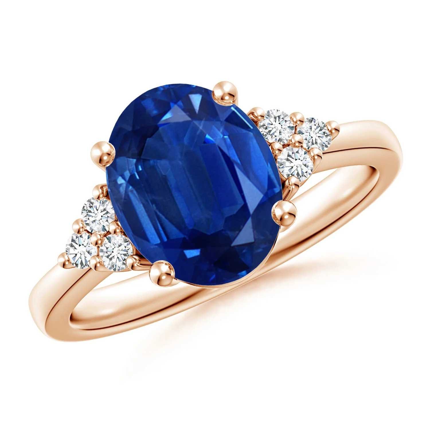 5.02 CTW Oval Blue Sapphire Unique Halo Engagement Ring with Accents in 14K Yellow Gold - Image 4