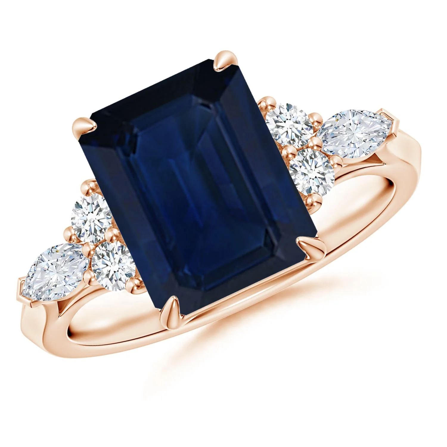 1.49 CTW Round Blue Sapphire Engagement Ring with Multi-Shape Diamonds in 18K White Gold - Image 2