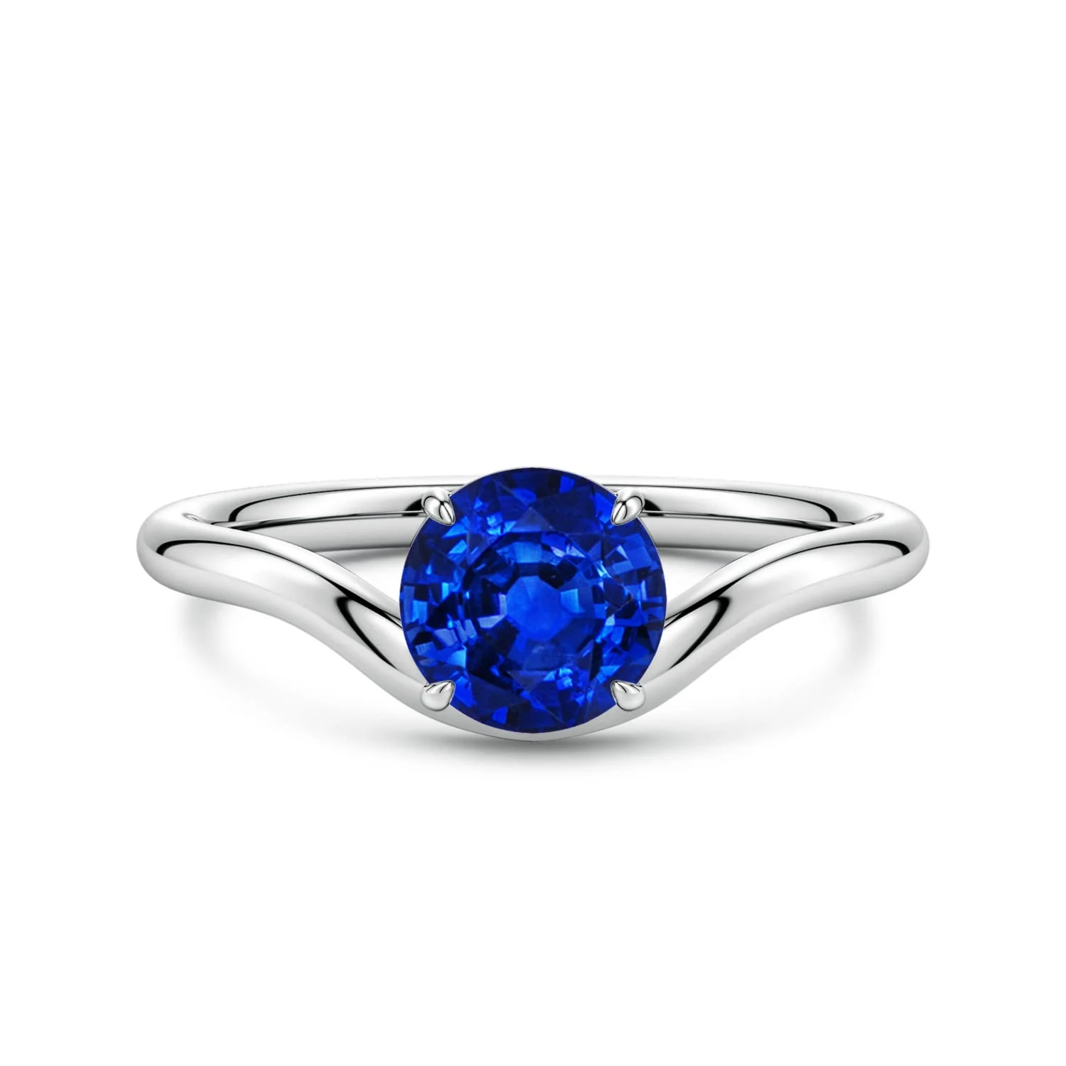 1.36 CTW Round Blue Sapphire Crossover Engagement Ring with Scattered Accents in 18K White Gold - Image 8