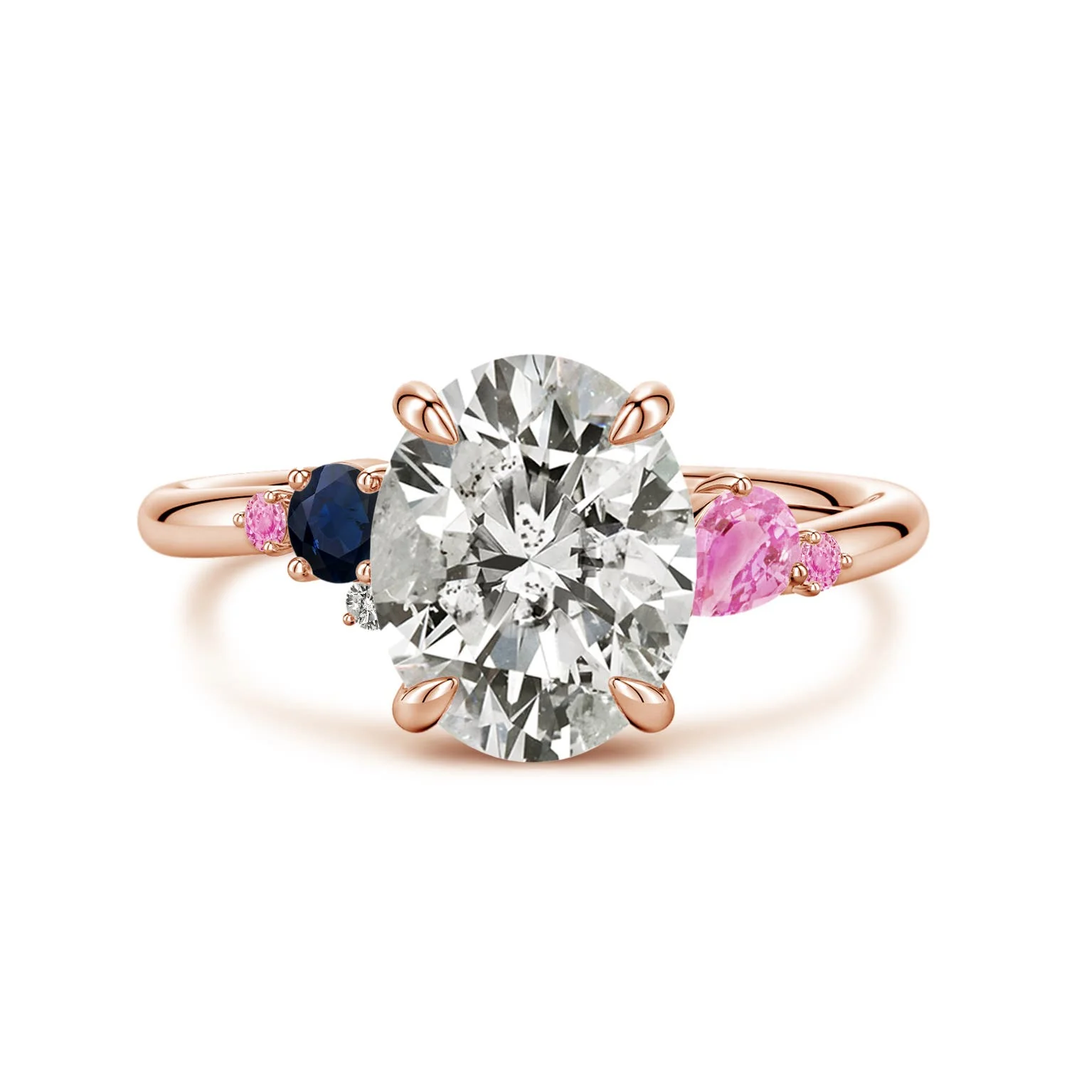 2.79 CTW Claw Prong Oval Diamond Engagement Ring with Multi-Shape Accents in 18K Rose Gold - Image 10
