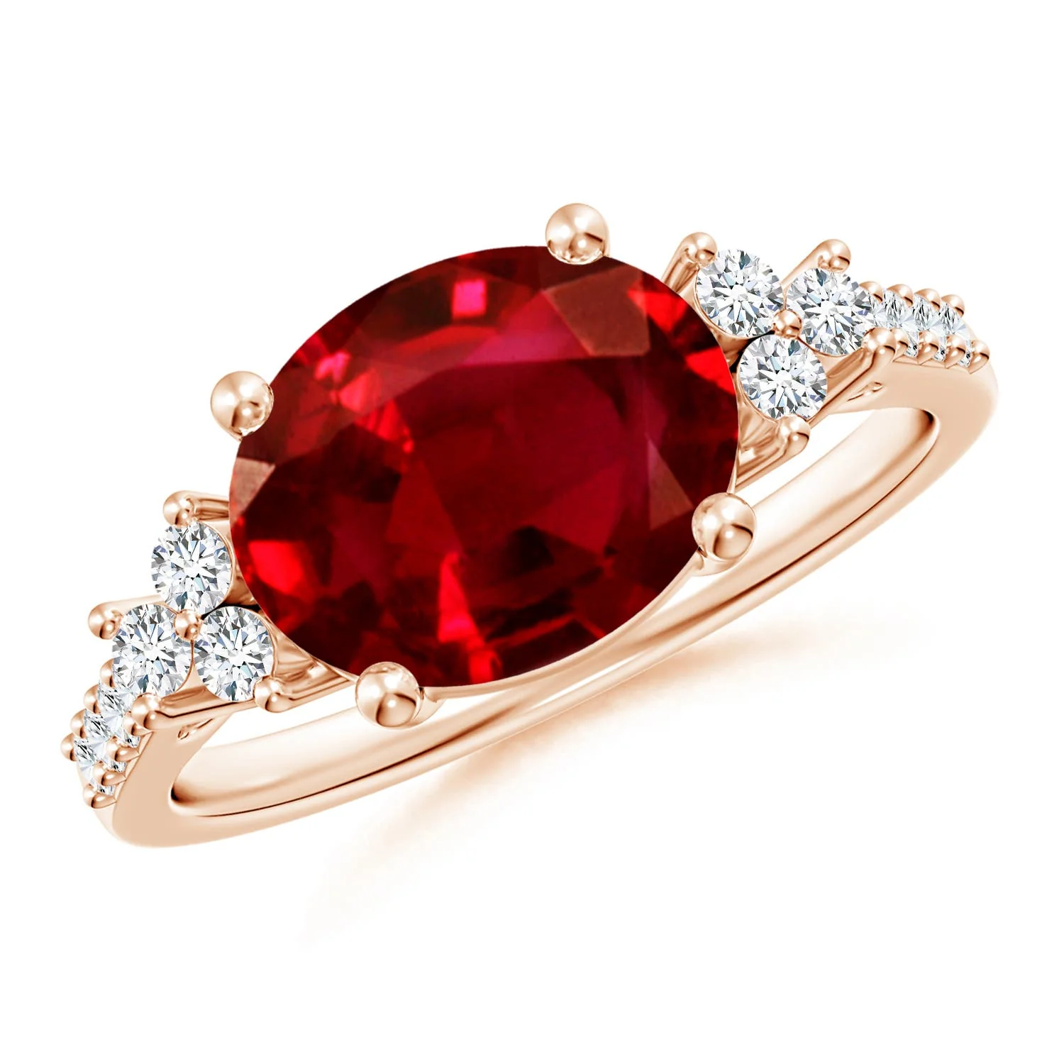2.79 CTW Claw Prong Oval Diamond Engagement Ring with Multi-Shape Accents in 18K Rose Gold - Image 3