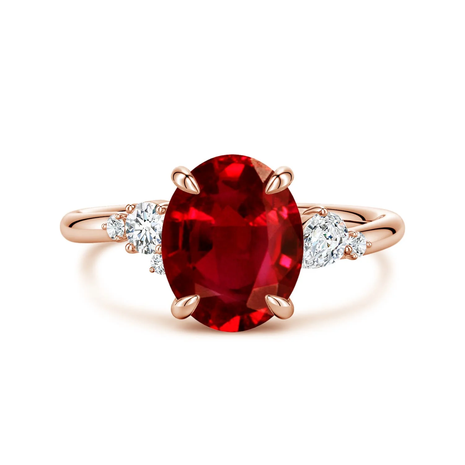 2.79 CTW Claw Prong Oval Diamond Engagement Ring with Multi-Shape Accents in 18K Rose Gold - Image 4