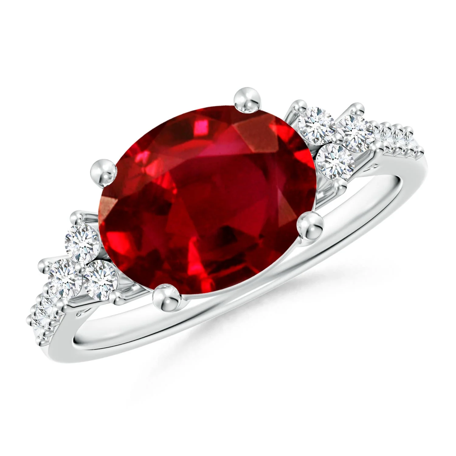 3.39 CTW Oval Ruby Engagement Ring with Mixed Cut Diamonds in 18K White Gold - Image 6