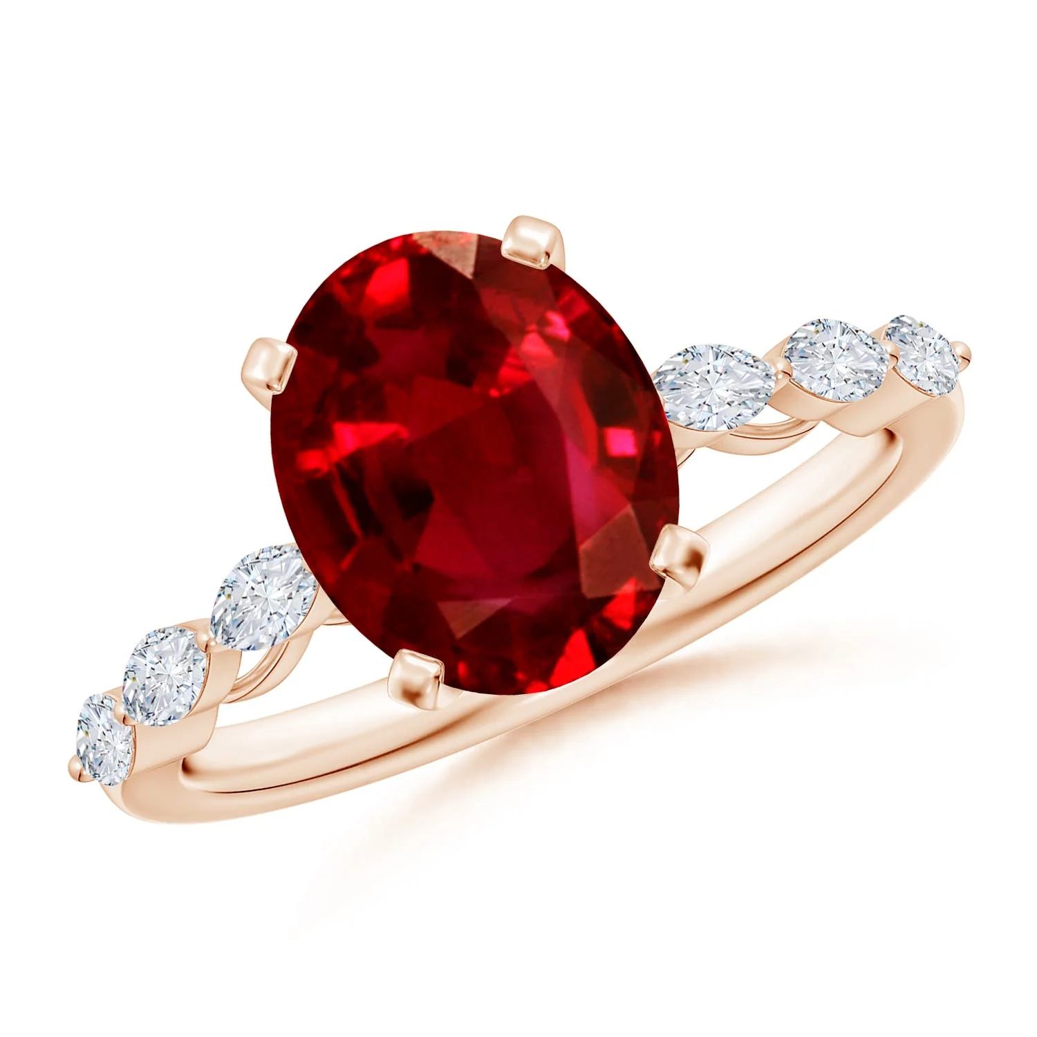 3.39 CTW Oval Ruby Engagement Ring with Mixed Cut Diamonds in 18K White Gold - Image 8