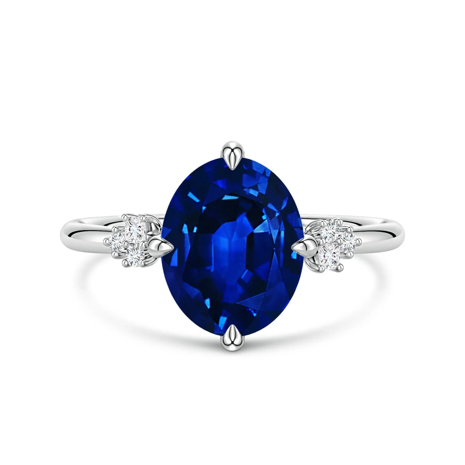 3.39 CTW Oval Blue Sapphire Engagement Ring with Mixed Cut Diamonds in 18K White Gold - Image 2