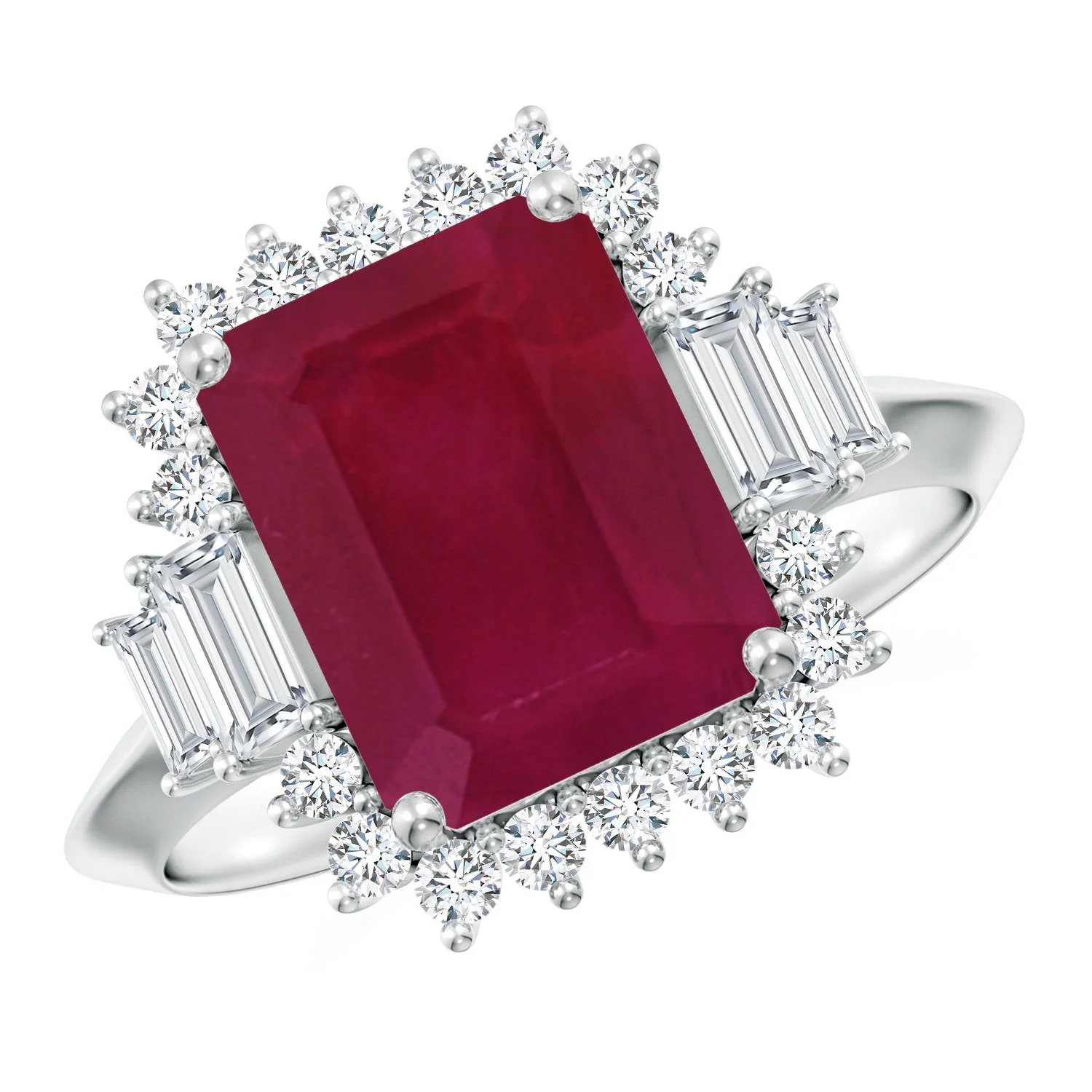 1.12 CTW Round Ruby Engagement Ring with Multi-Shape Diamond Accents in 18K White Gold - Image 4