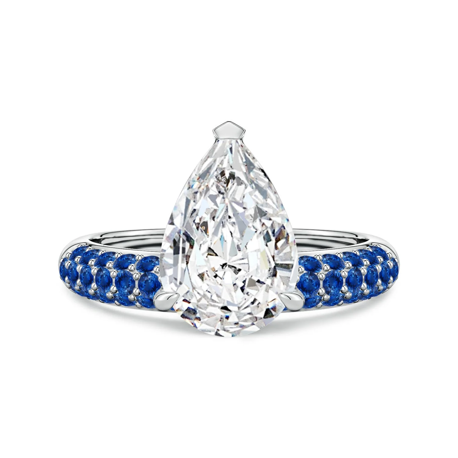 4.69 CTW Off-Centered Pear Emerald Engagement Ring with Diamond Accents in 14K White Gold - Image 8