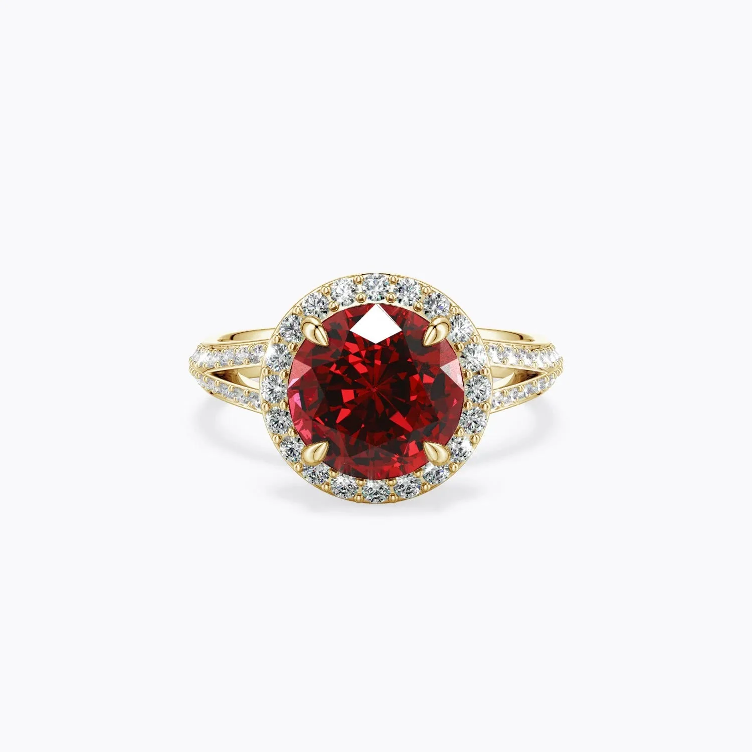 1.94 CTW Round Ruby Halo Engagement Ring with Accents in 14K Yellow Gold