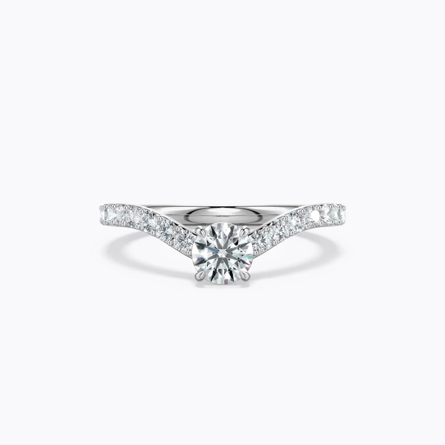 0.85 CTW Round Diamond Curved Engagement Ring with Accents in 14K White Gold