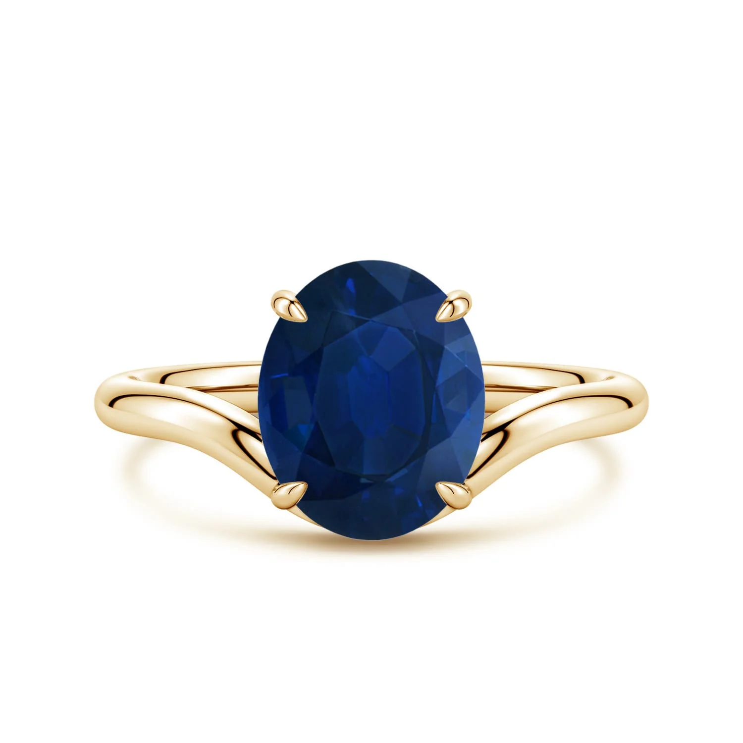 2.42 CTW Oval Blue Sapphire Curved Engagement Ring with Accents in 18K Yellow Gold - Image 4