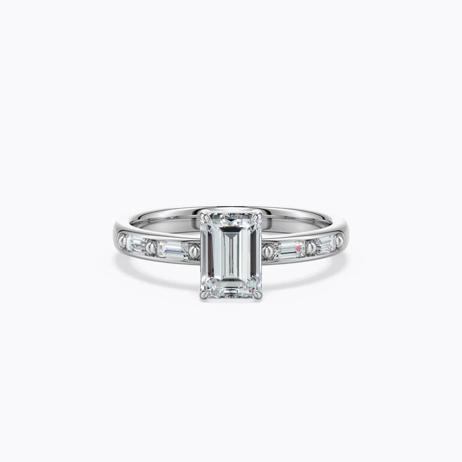0.52 CTW Emerald-Cut Diamond Curved Engagement Ring with Accents in Platinum
