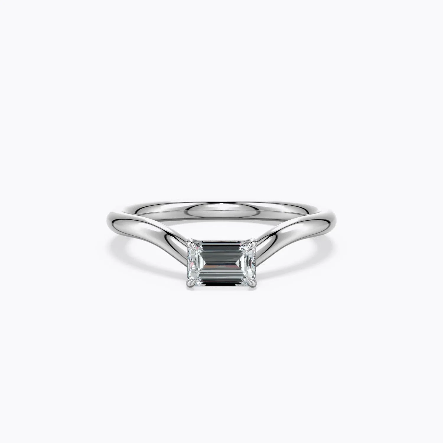 0.52 CTW Emerald-Cut Diamond Curved Engagement Ring with Accents in Platinum - Image 2