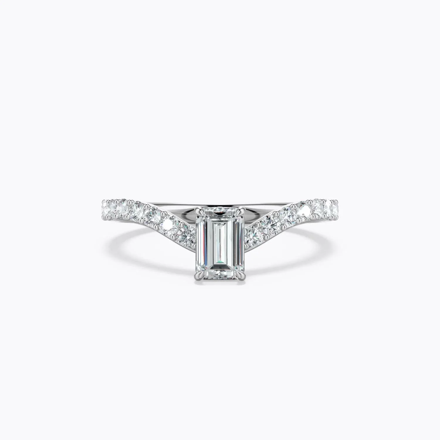 0.52 CTW Emerald-Cut Diamond Curved Engagement Ring with Accents in Platinum - Image 3