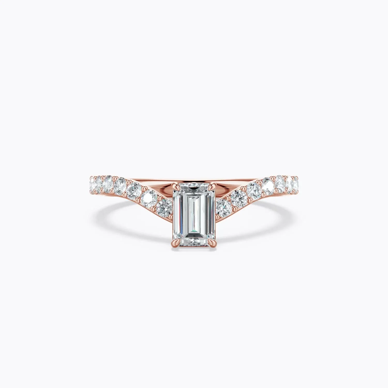 0.52 CTW Emerald-Cut Diamond Curved Engagement Ring with Accents in 18K Rose Gold - Image 4