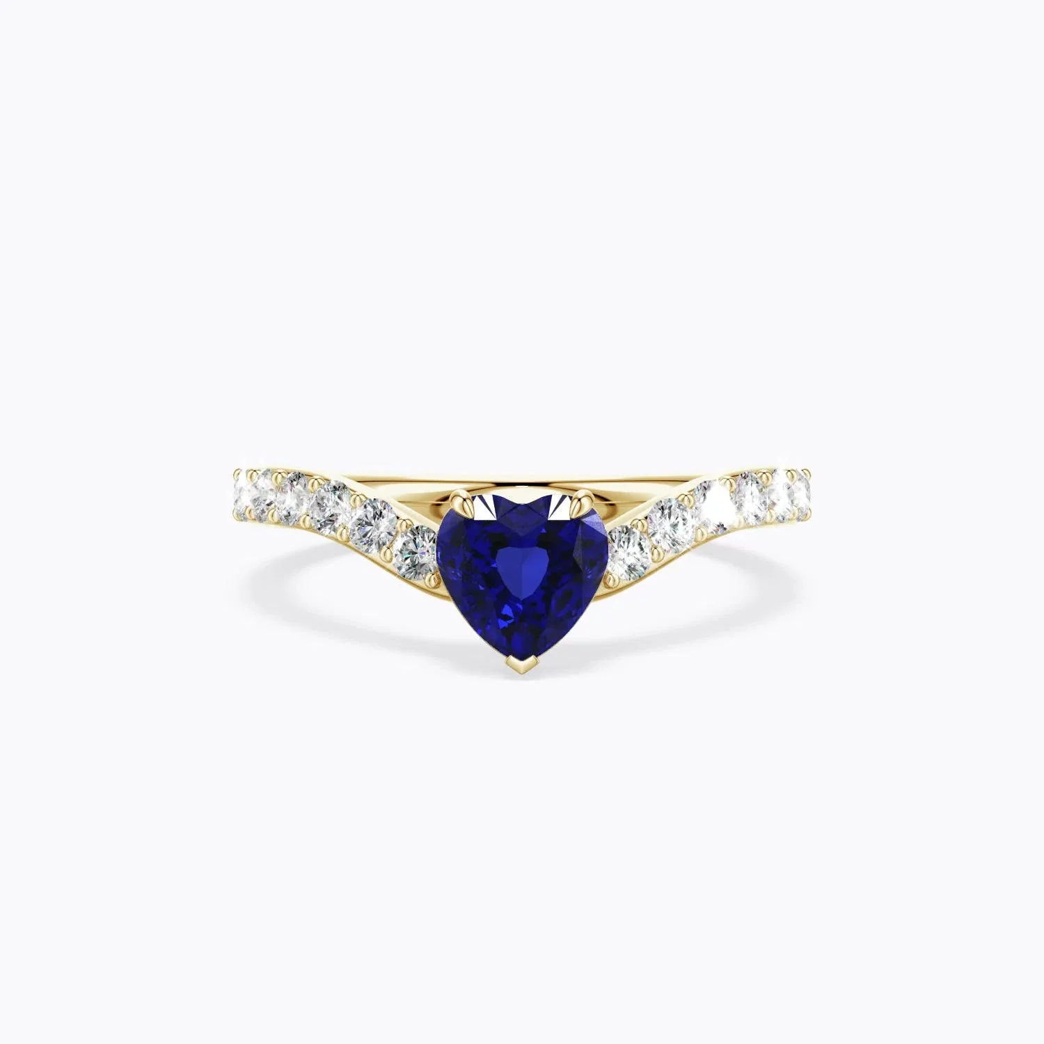 0.83 CTW Heart-Shaped Blue Sapphire Curved Engagement Ring with Accents in 18K Yellow Gold