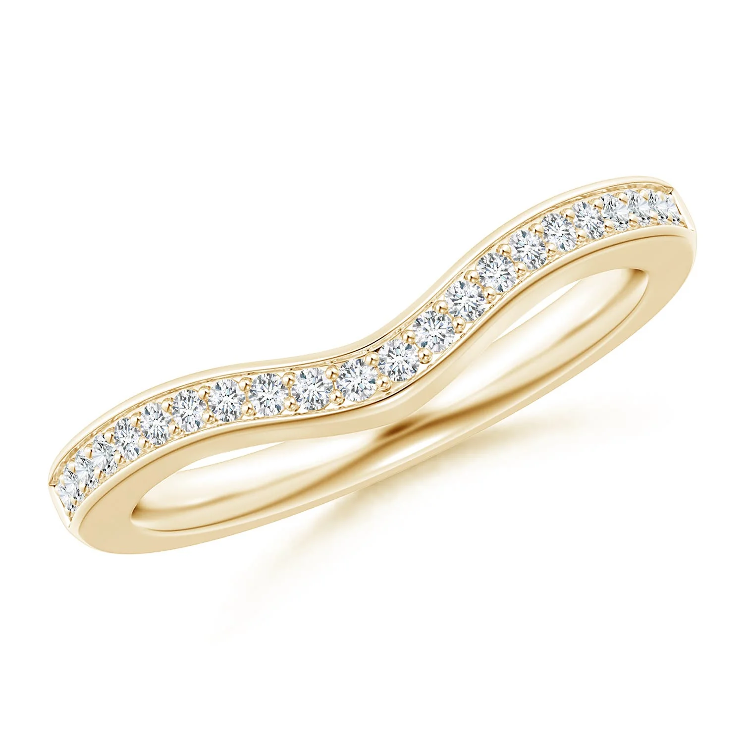 1 MM Pave-Set Diamond Curved Wedding Ring in 14K Yellow Gold - Image 2