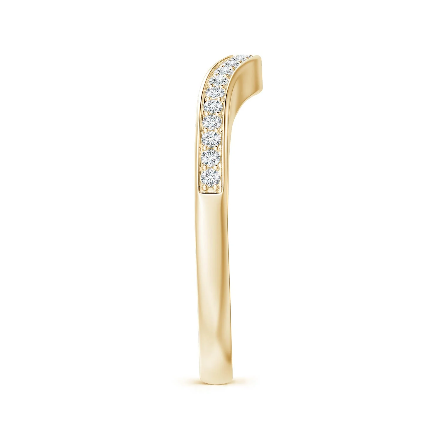 1 MM Pave-Set Diamond Curved Wedding Ring in 14K Yellow Gold - Image 8
