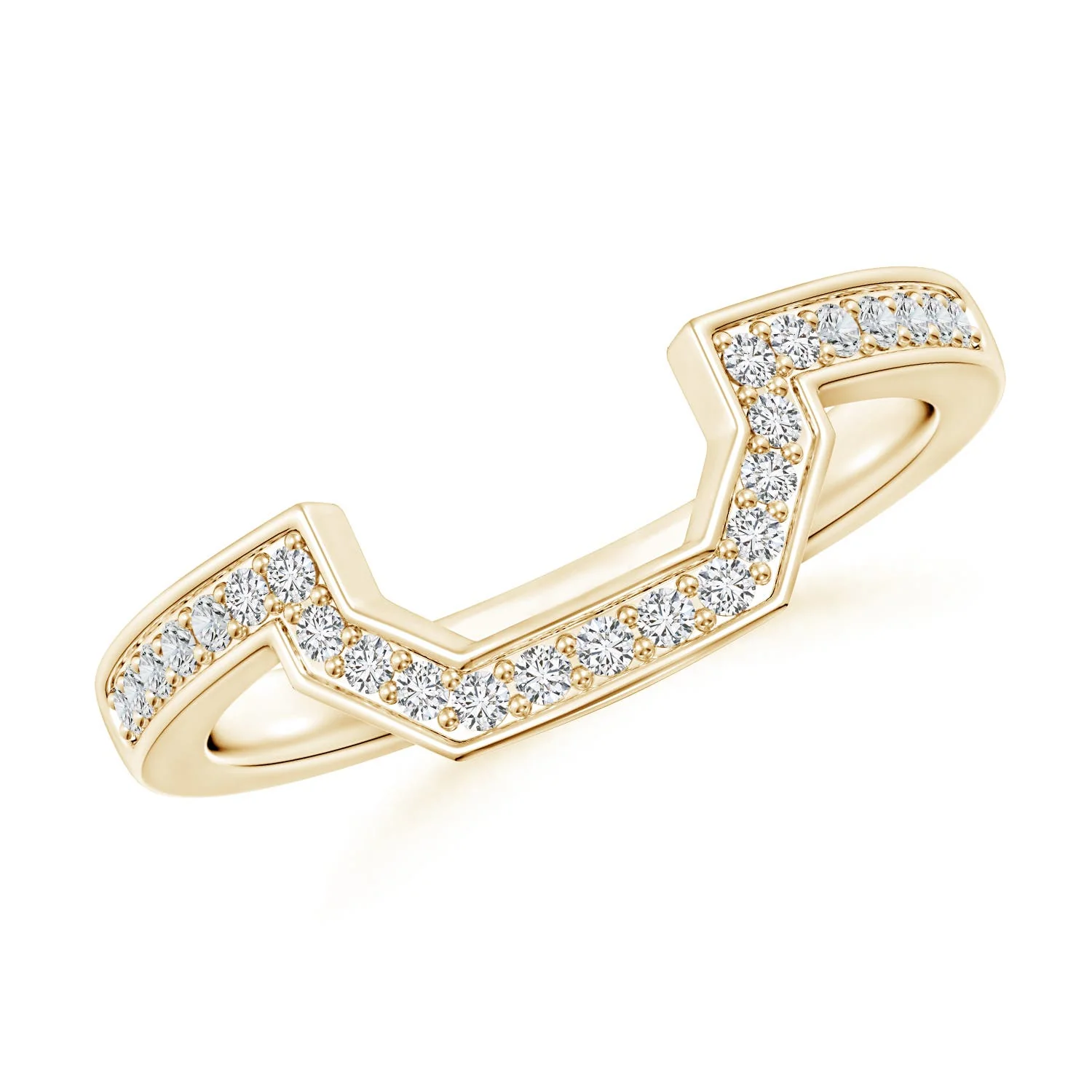 1.2 MM Pave-Set Diamond Contoured Women's Wedding Ring in 14K Yellow Gold