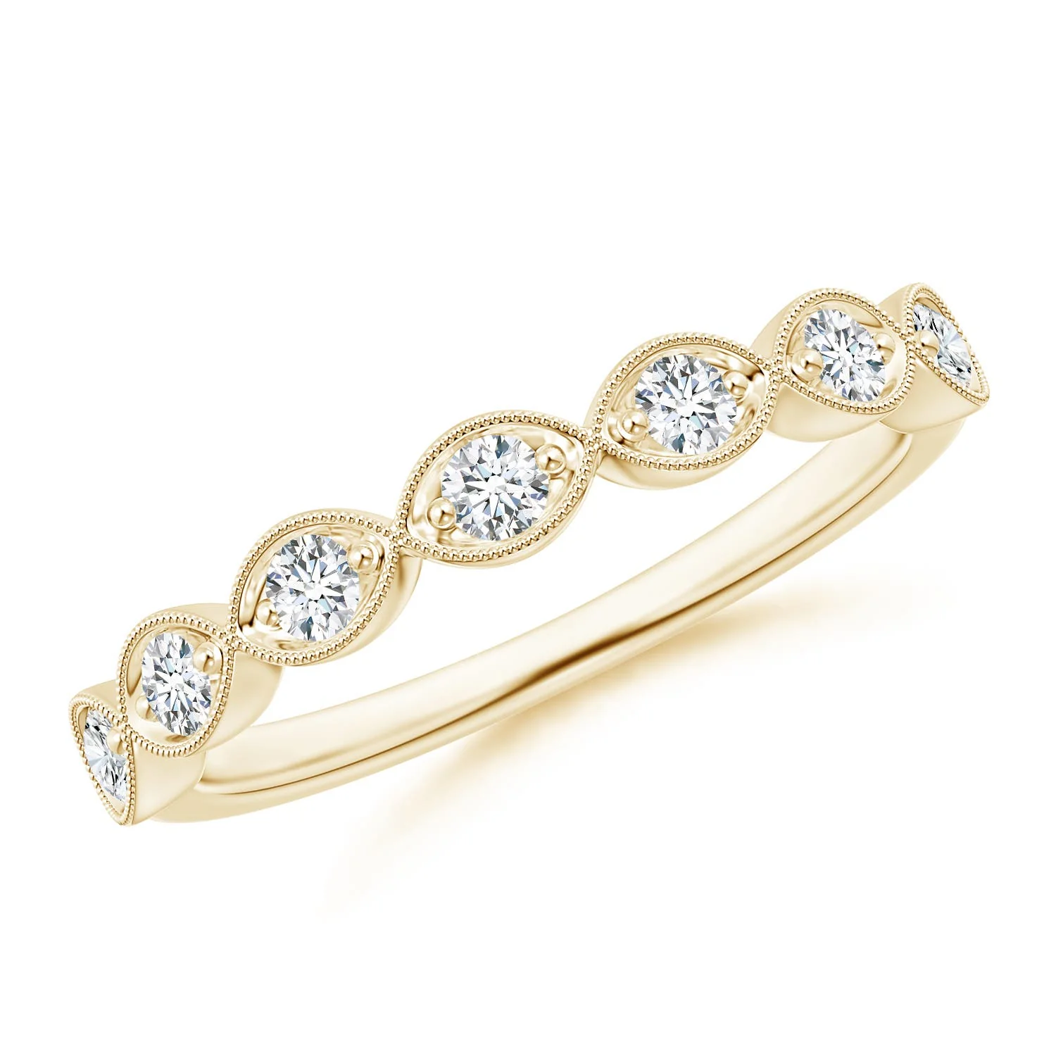 1.5 MM Pave Set Round Diamond Milgrain Wedding Ring in 18K White Gold - Image 3