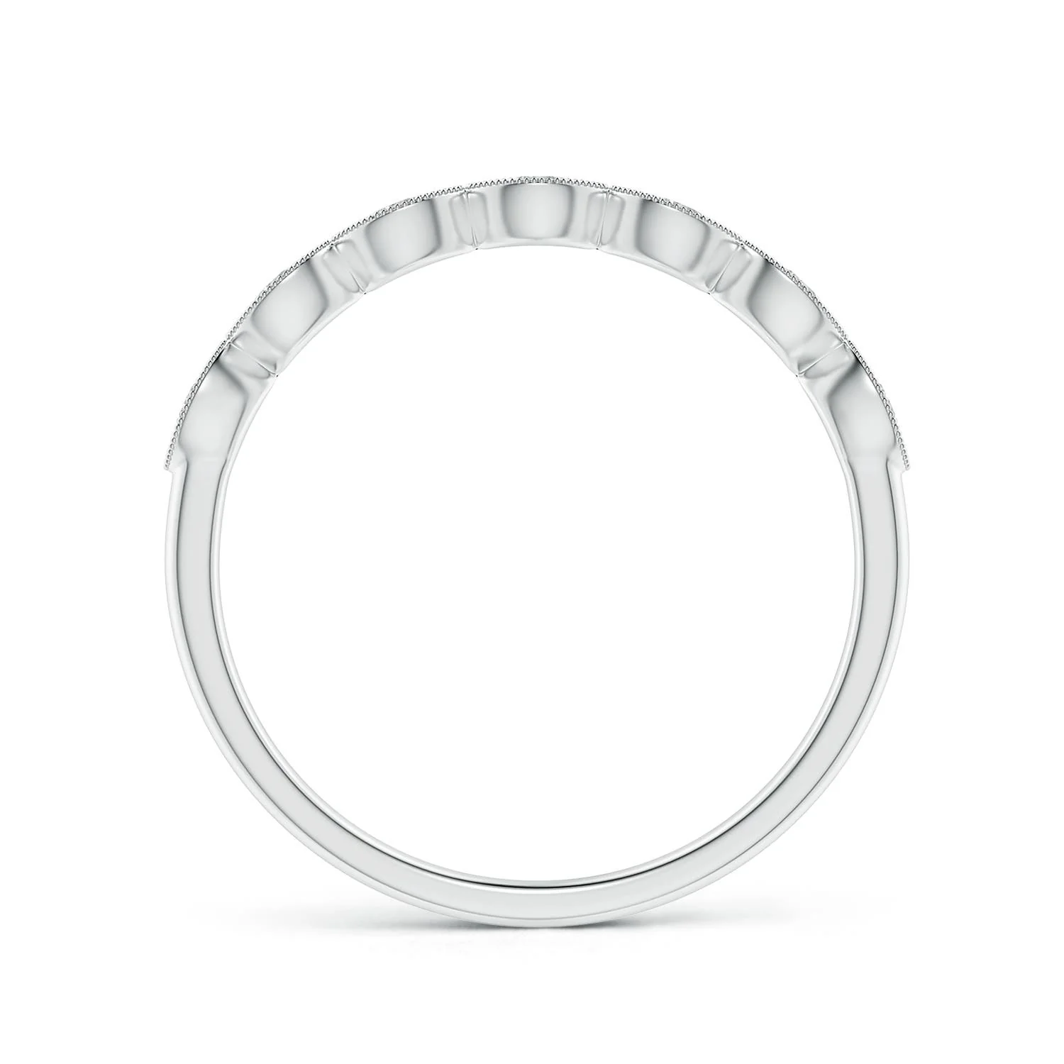1.5 MM Pave Set Round Diamond Milgrain Wedding Ring in 18K White Gold - Image 4