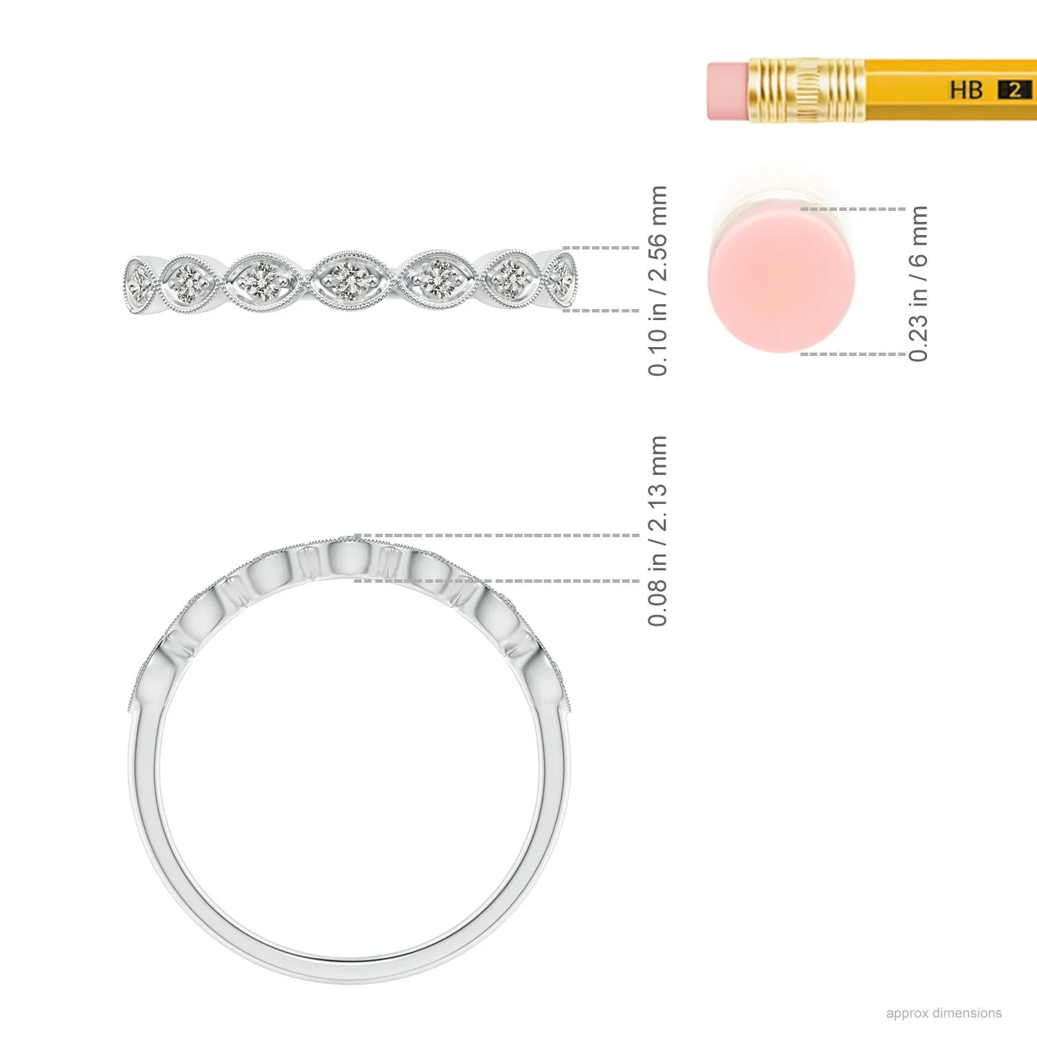 1.5 MM Pave Set Round Diamond Milgrain Wedding Ring in 18K White Gold - Image 8