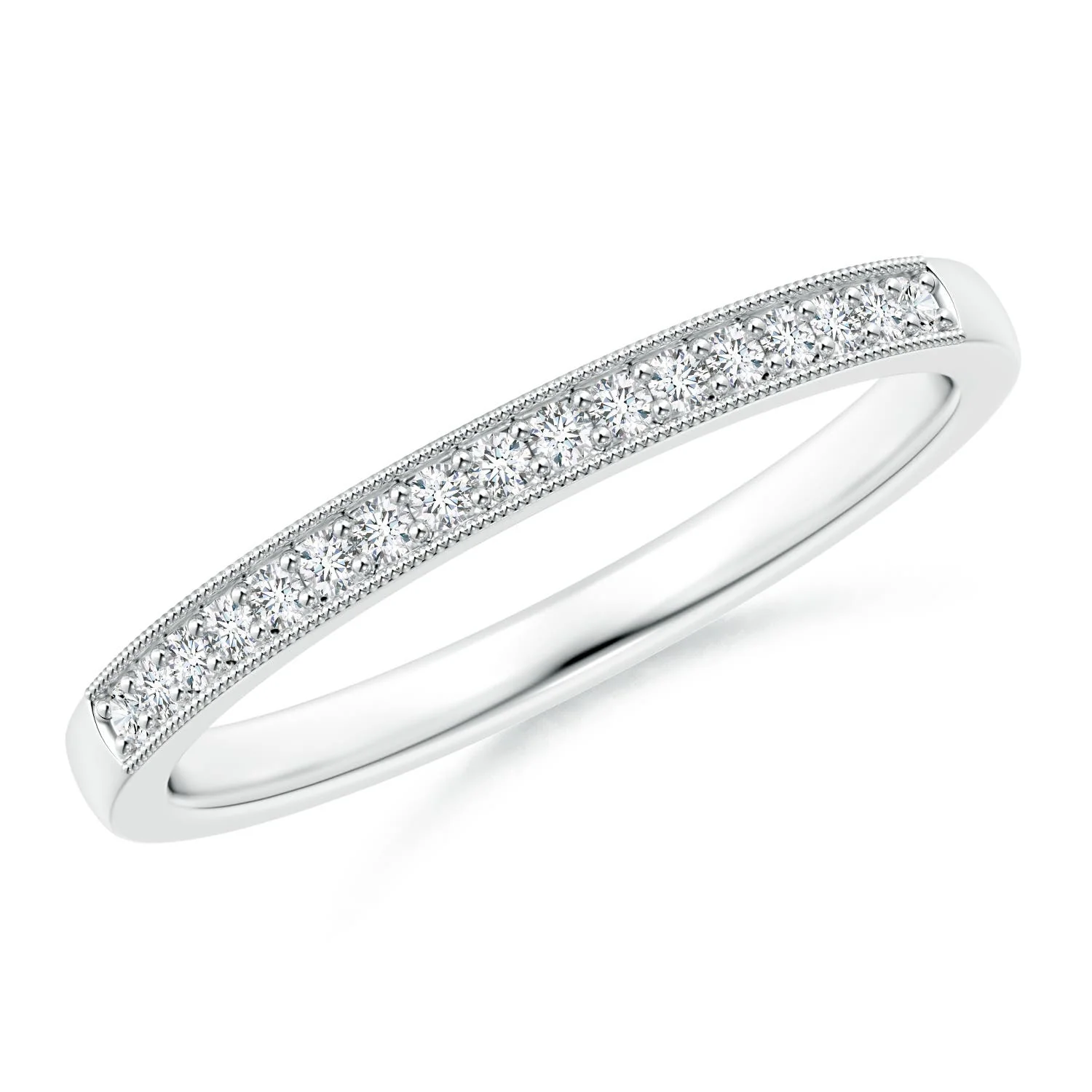 1.2 MM Stackable Diamond Wedding Ring with Milgrain in 14K White Gold
