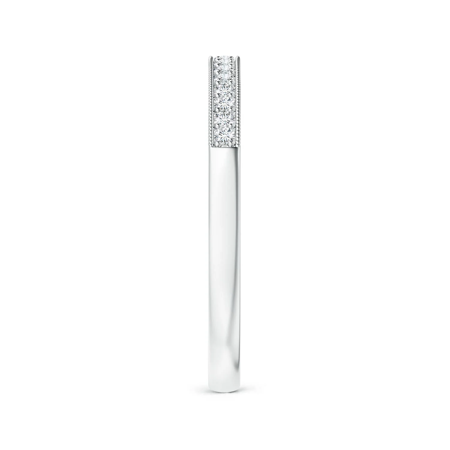 1.2 MM Stackable Diamond Wedding Ring with Milgrain in 14K White Gold - Image 6