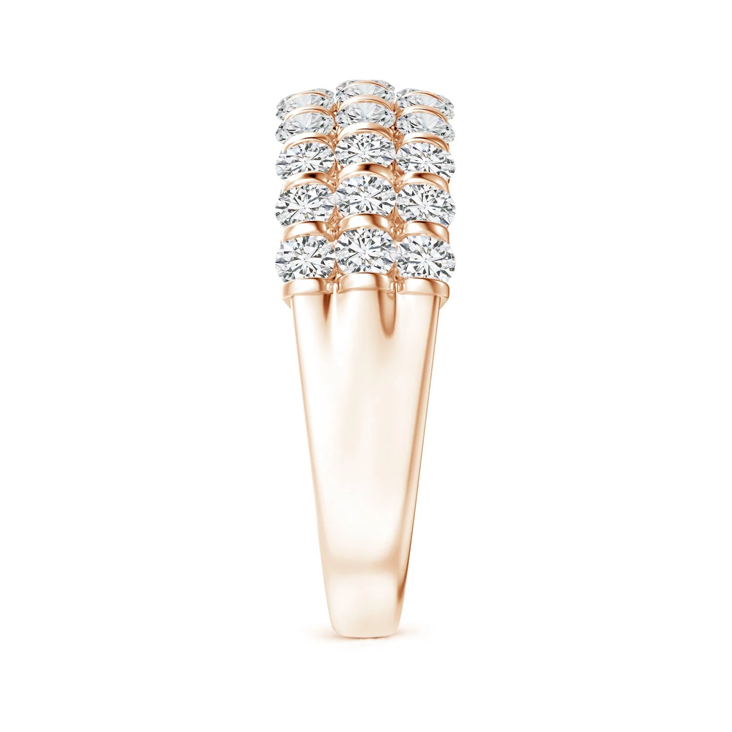 1.45 CTW Three Row Bar-Set Diamond Anniversary Ring in 18K Rose Gold - Image 4