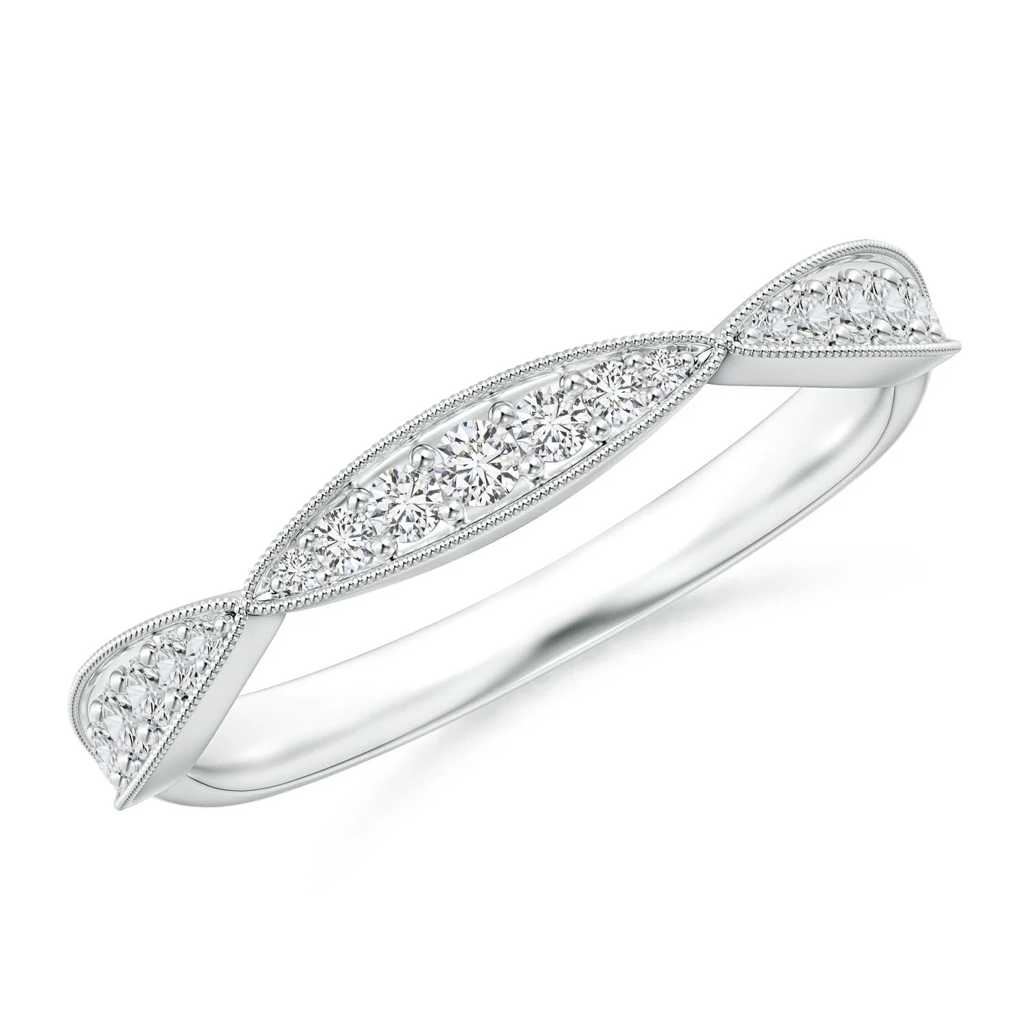 1.45 MM Pave-Set Diamond Marquise Wedding Ring with Milgrain in Platinum