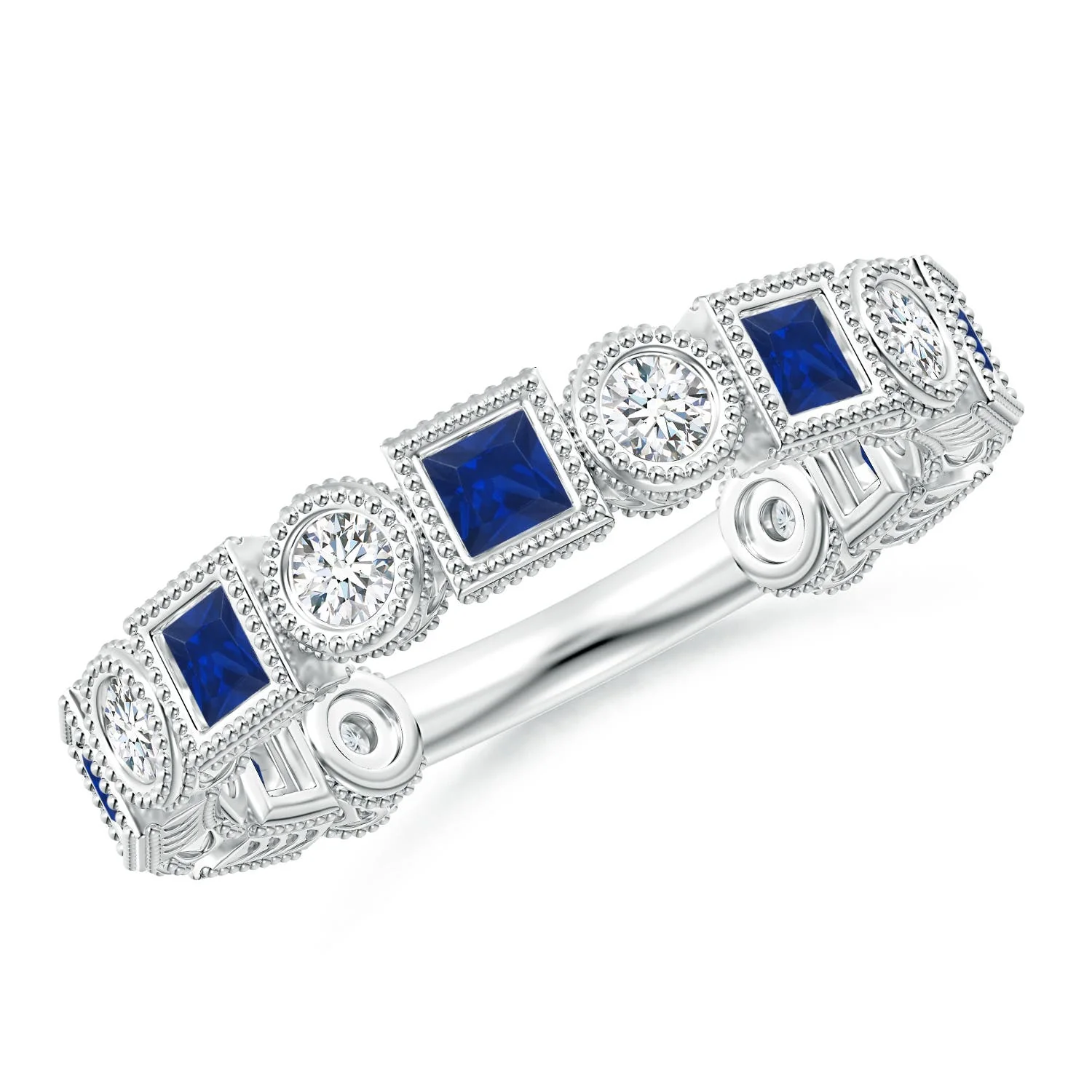 1.25 CTW Bezel-Set Square Sapphire and Round Diamond Ring in 14K White Gold