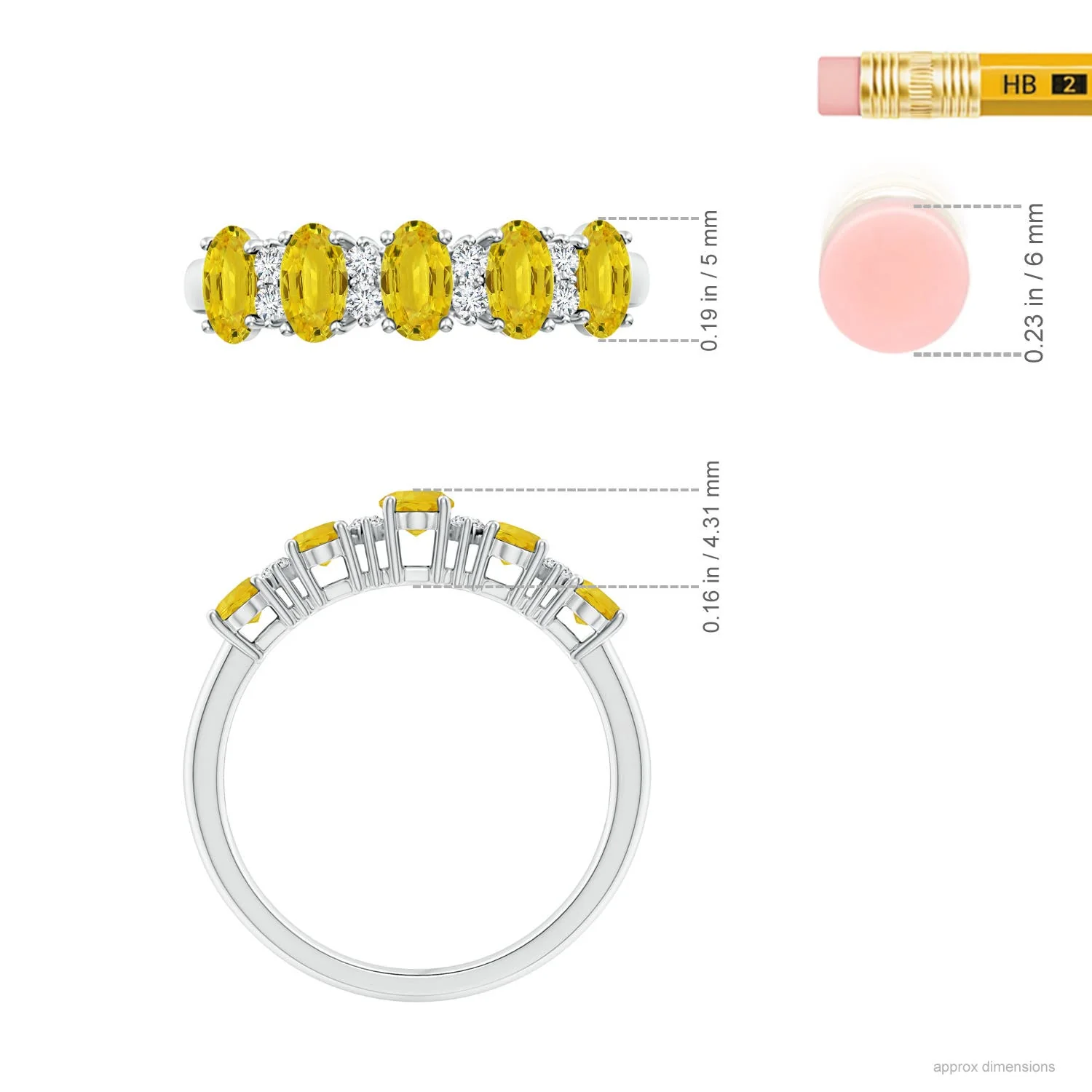 1.76 CTW Five Stone Yellow Sapphire and Diamond Wedding Ring in 14K White Gold - Image 7