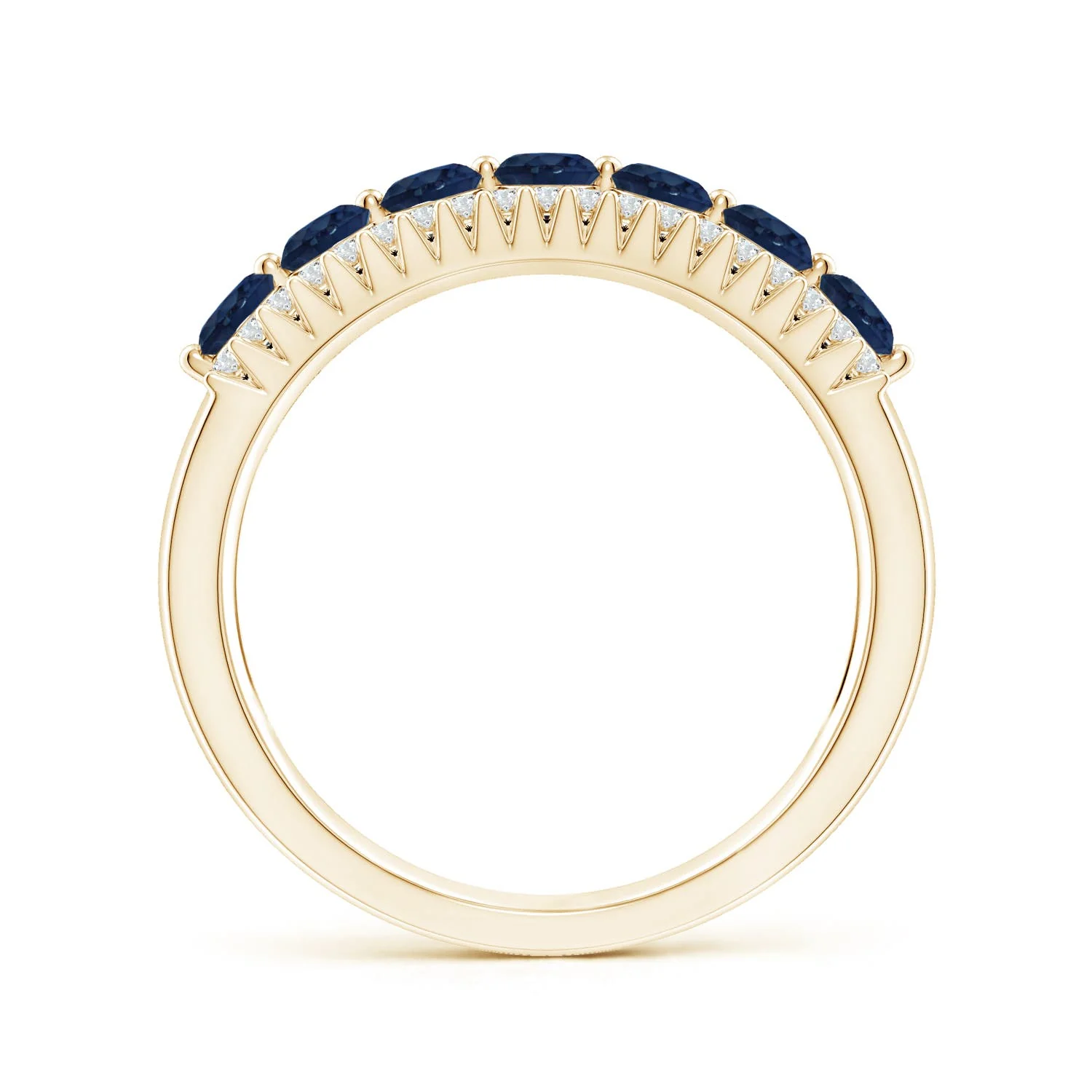 1.17 CTW Floating Blue Sapphire Half Eternity Ring with Diamonds in 14K Yellow Gold - Image 3
