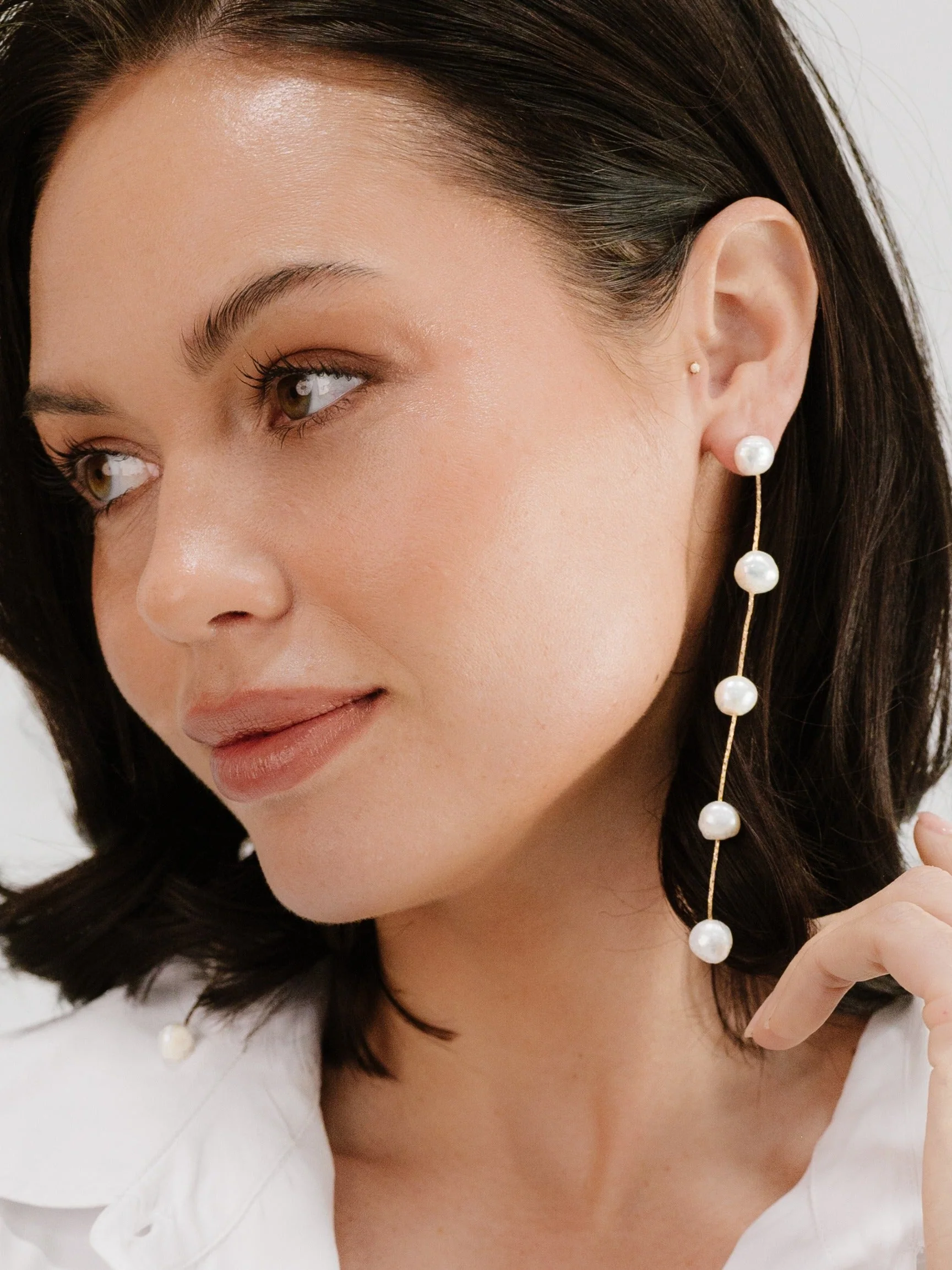 Dripping Pearl Delicate Drop Earrings - Image 2