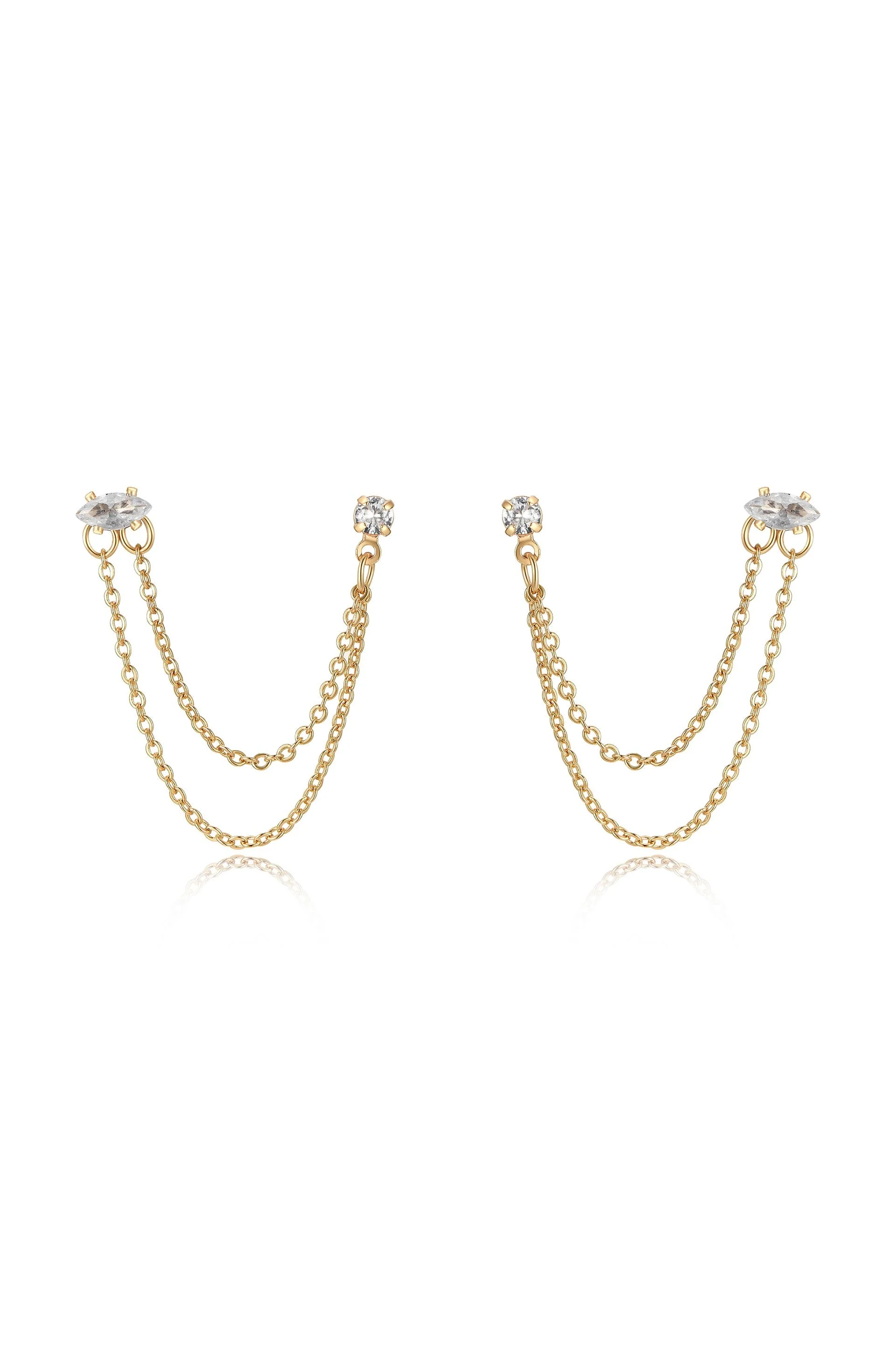 Double Piercing Chain Dangle Earrings