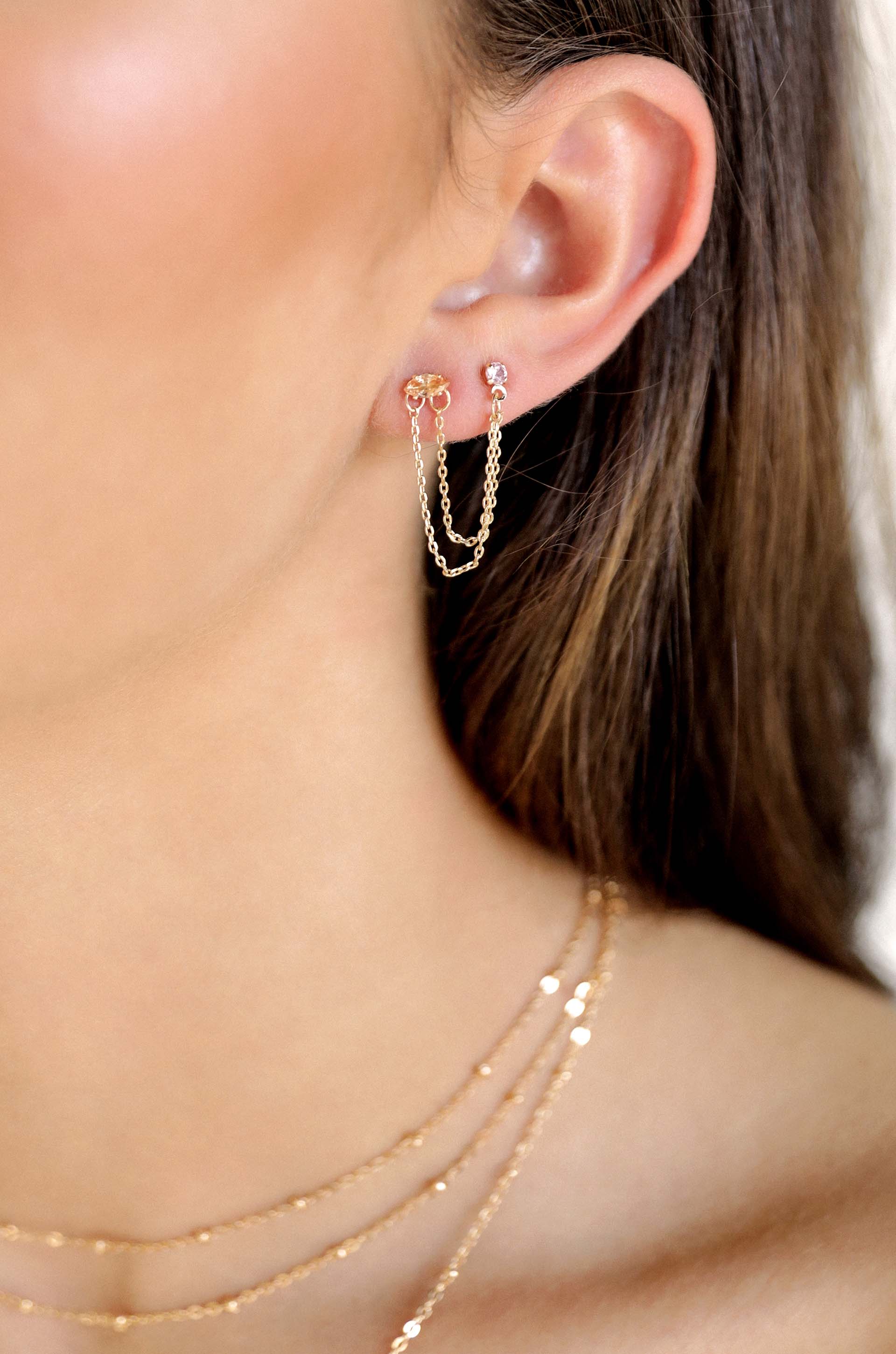 Double Piercing Chain Dangle Earrings - Image 6