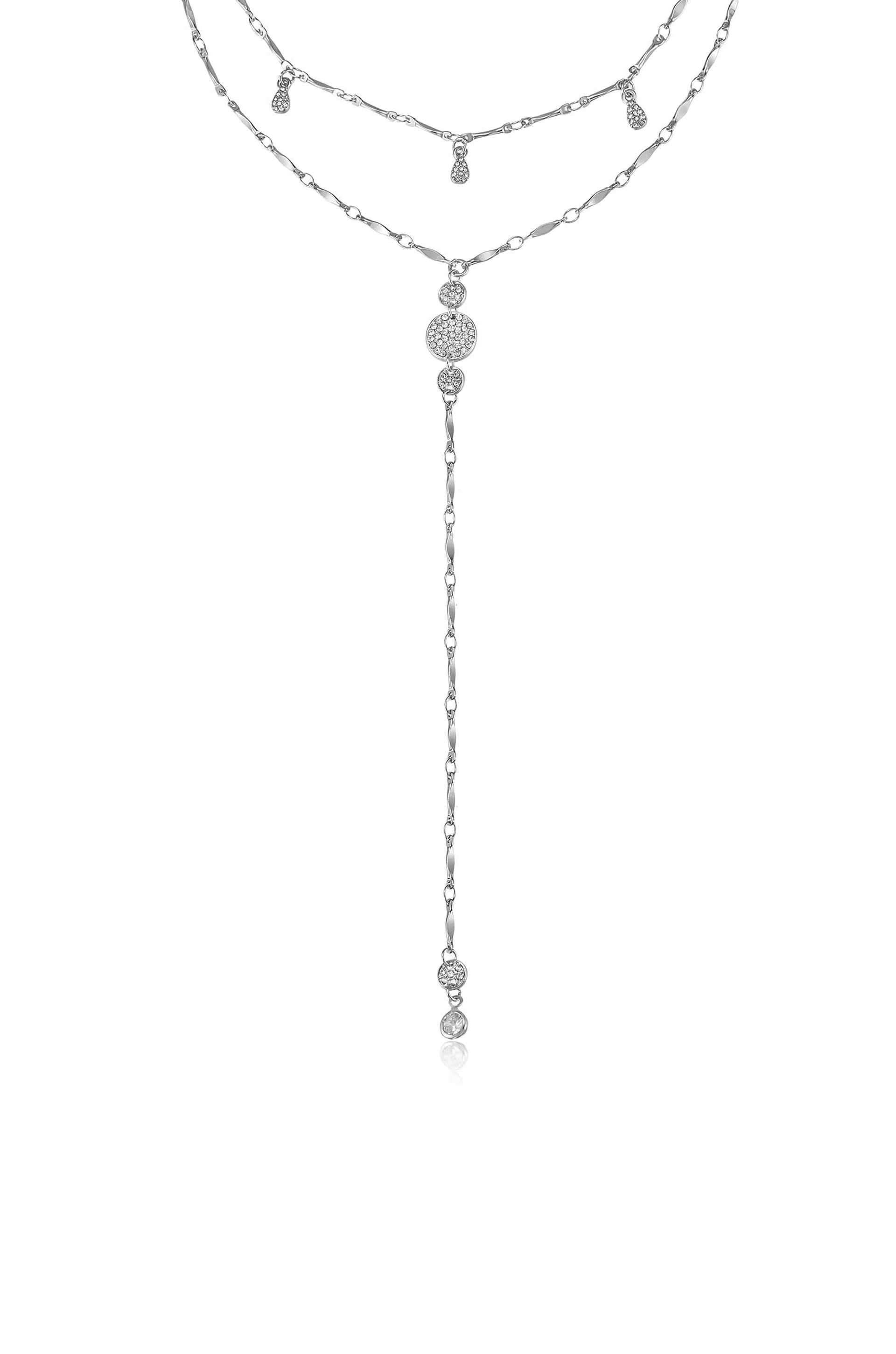 Carmine Layered Crystal Lariat Necklace - Image 4