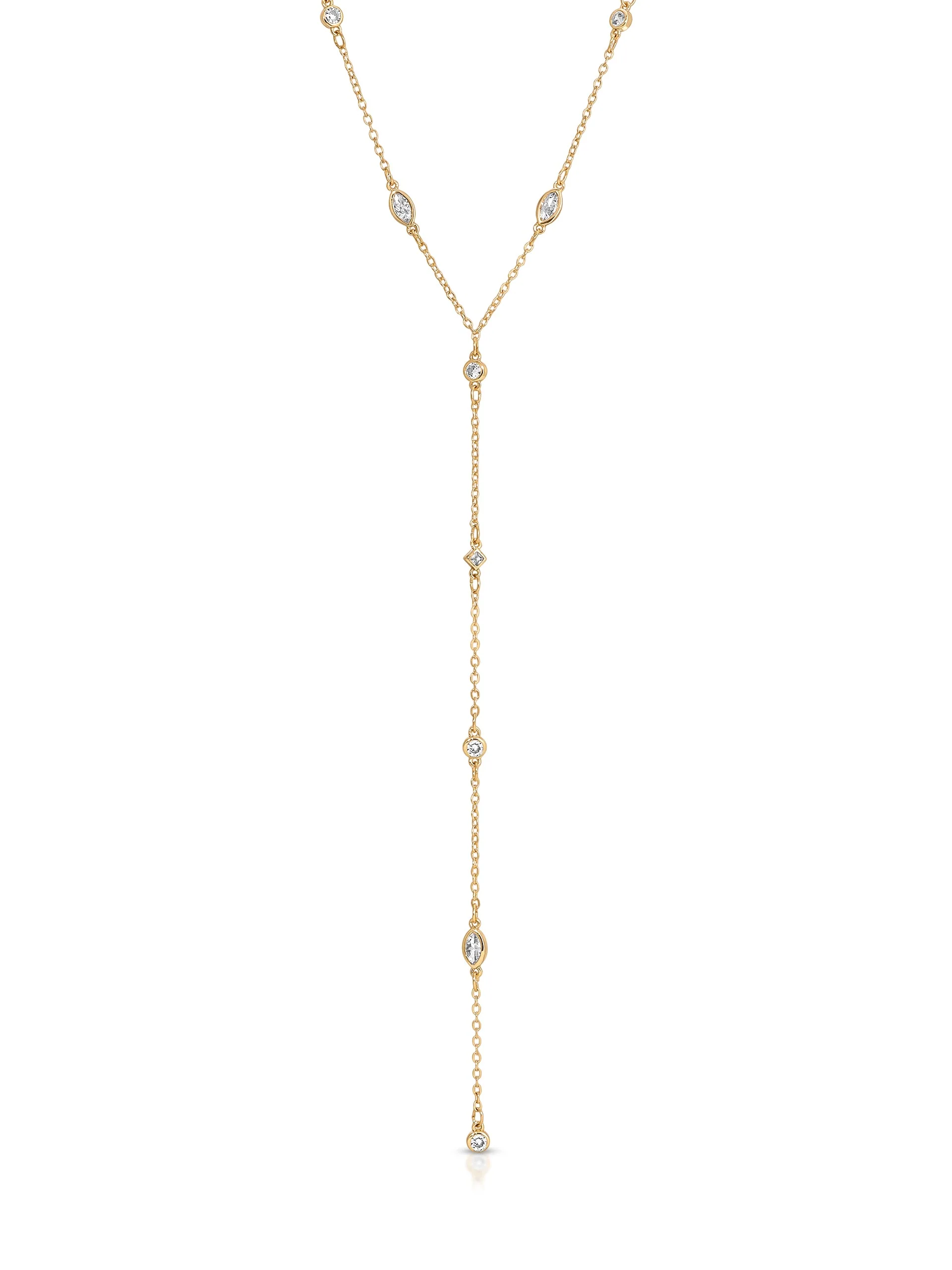 Simple Crystal Dot Lariat Necklace