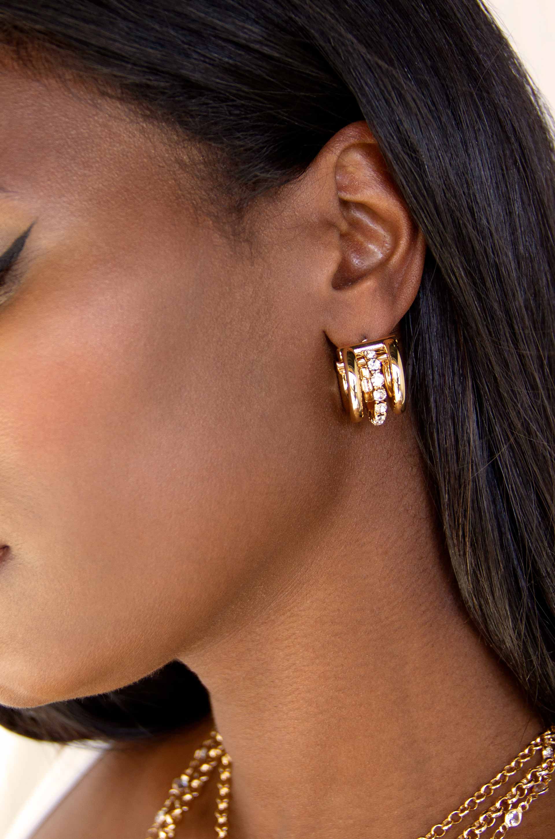 Thick Crystal Accent Huggie Earrings - Image 4