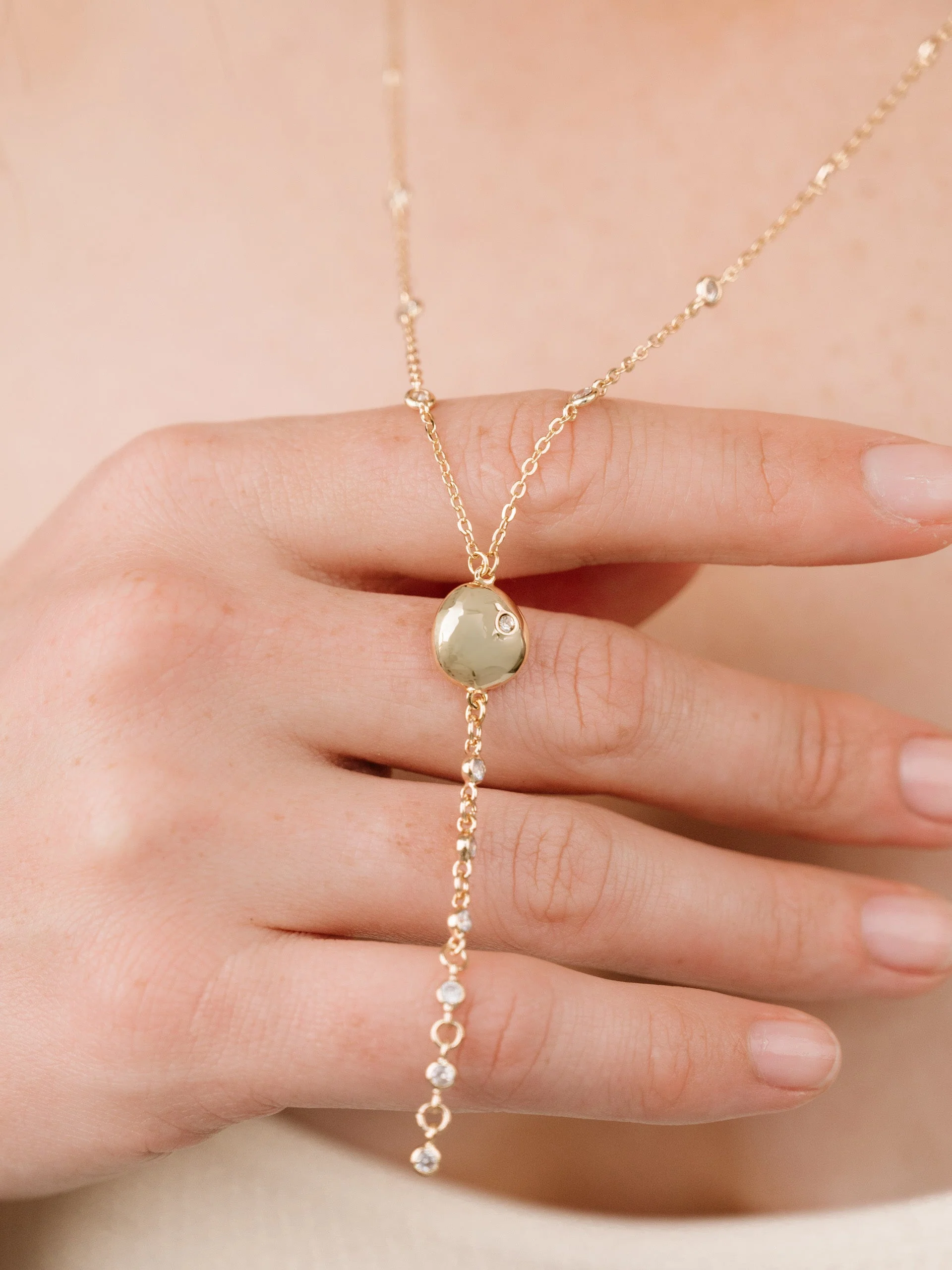Polished Pebble Crystal Chain Lariat - Image 4