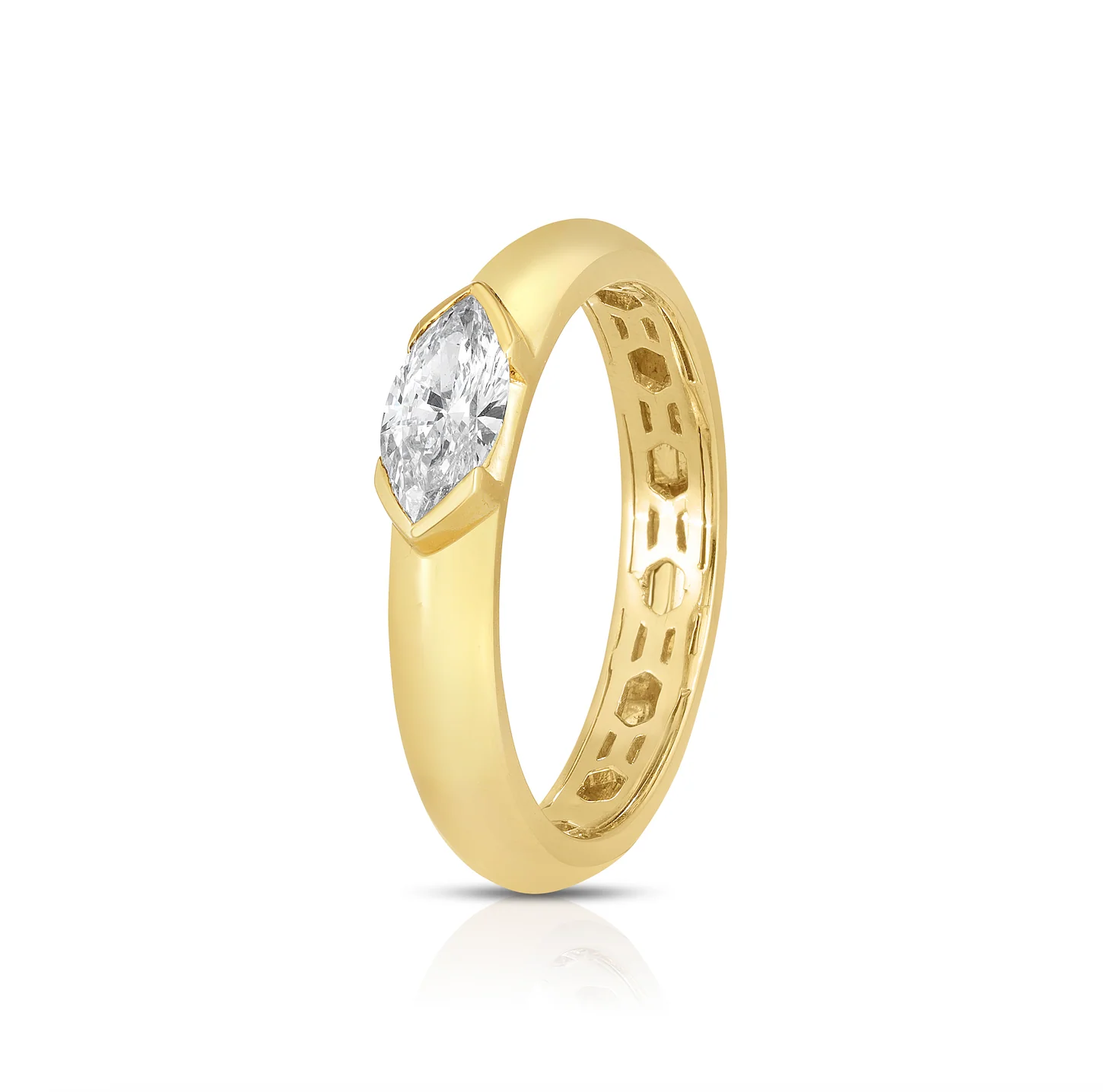 Half Bezel Marquise Lab Diamond Puffy Ring - Image 3