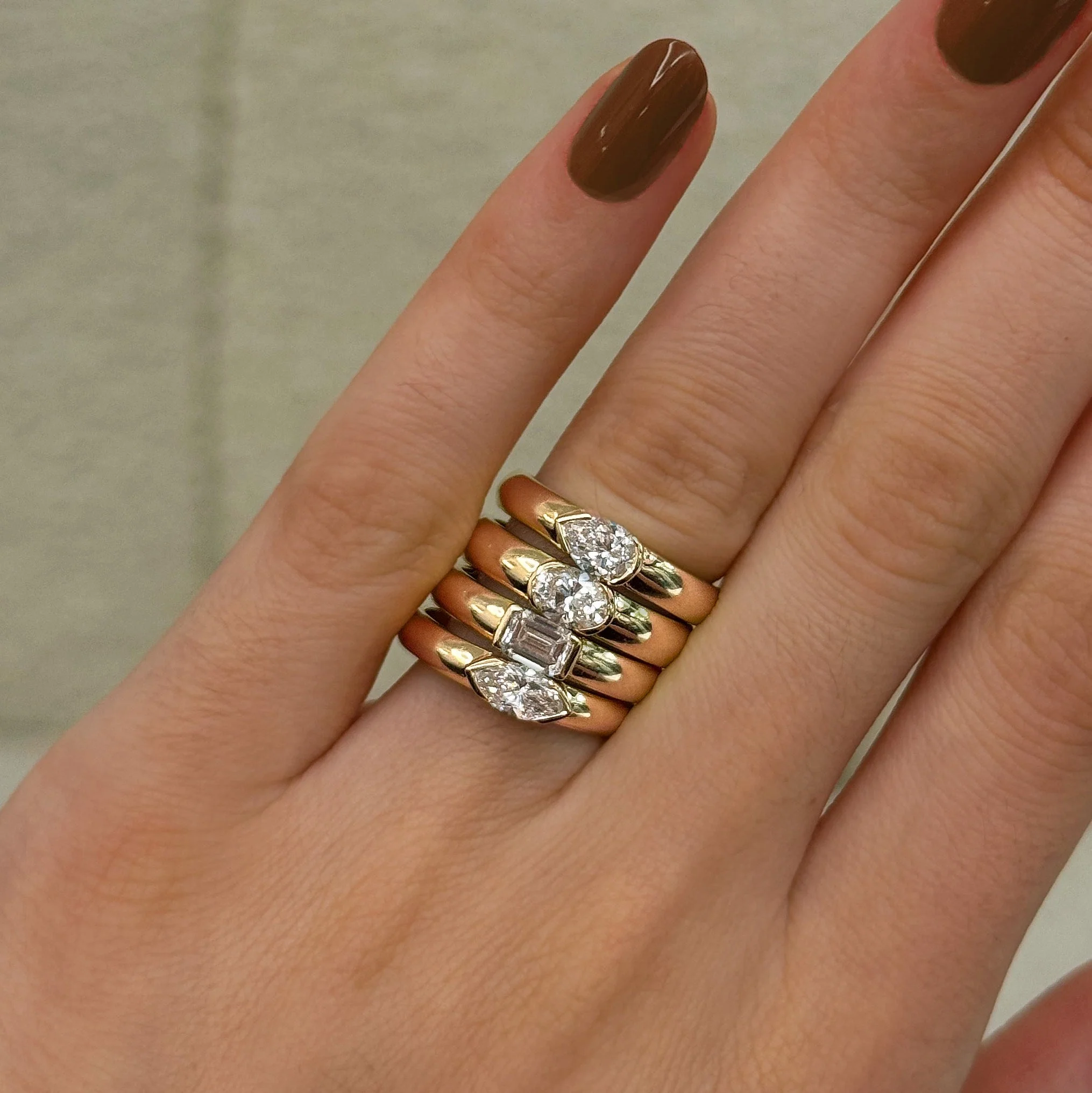 Half Bezel Marquise Lab Diamond Puffy Ring - Image 4