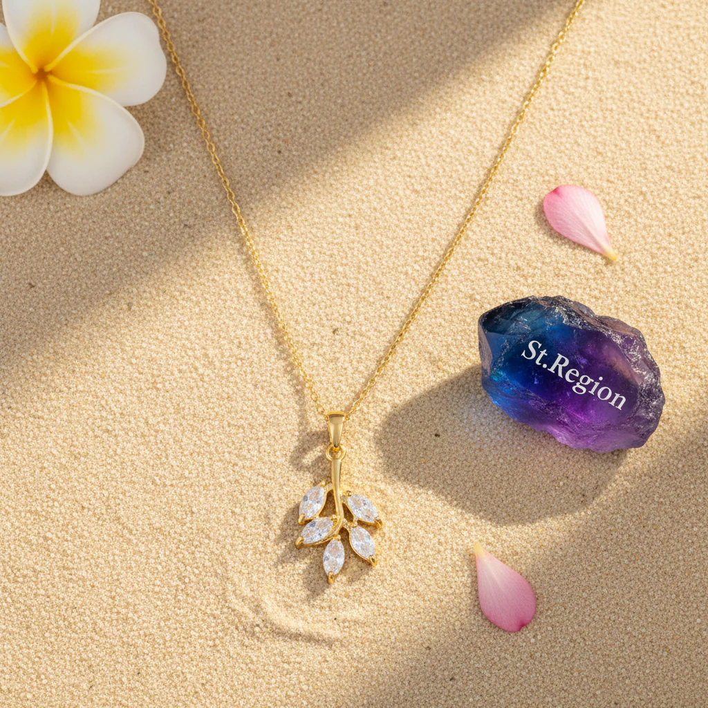 Crystal & 18K Gold-Plated Leaf Pendant Necklace - Image 4